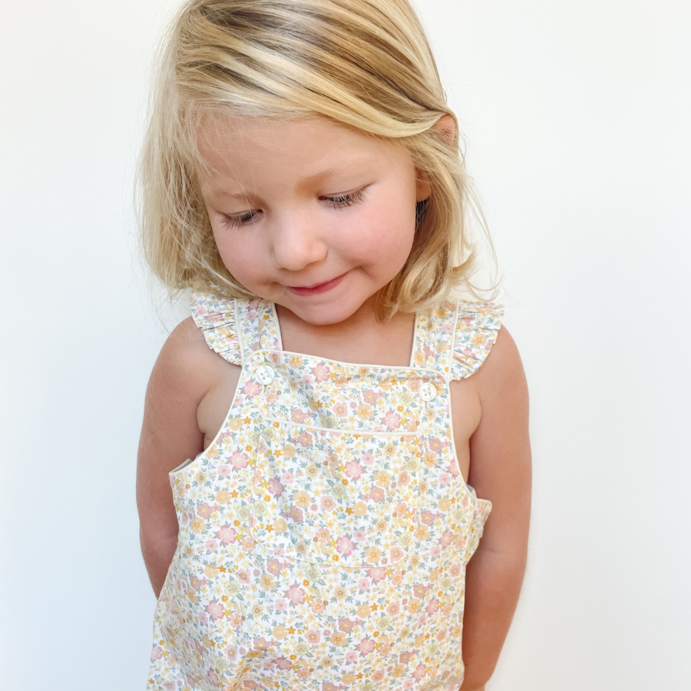 baby girl marigold floral overall