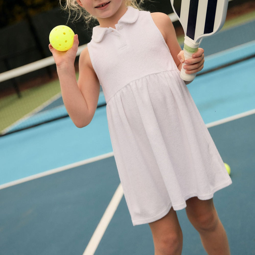 girls white french terry tennis dress