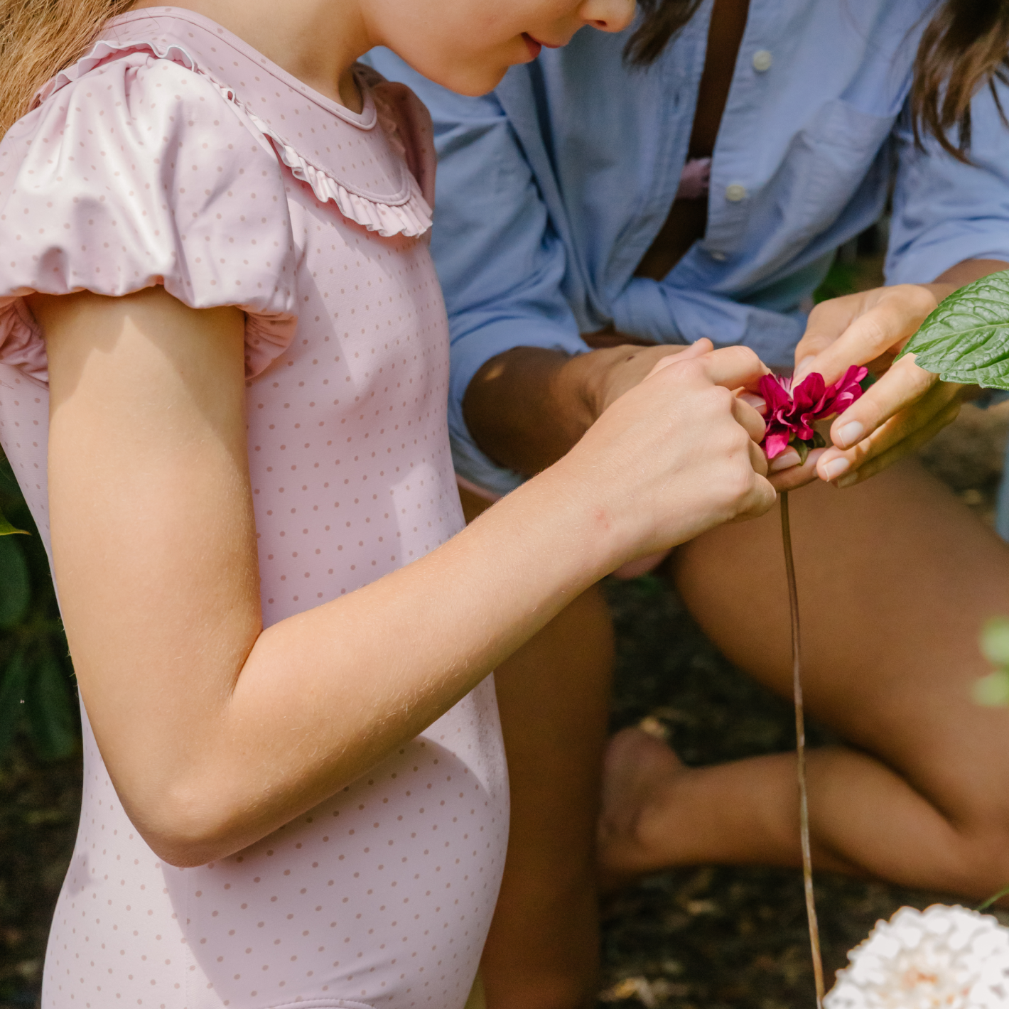 girls camellia pink dot puff sleeve one piece