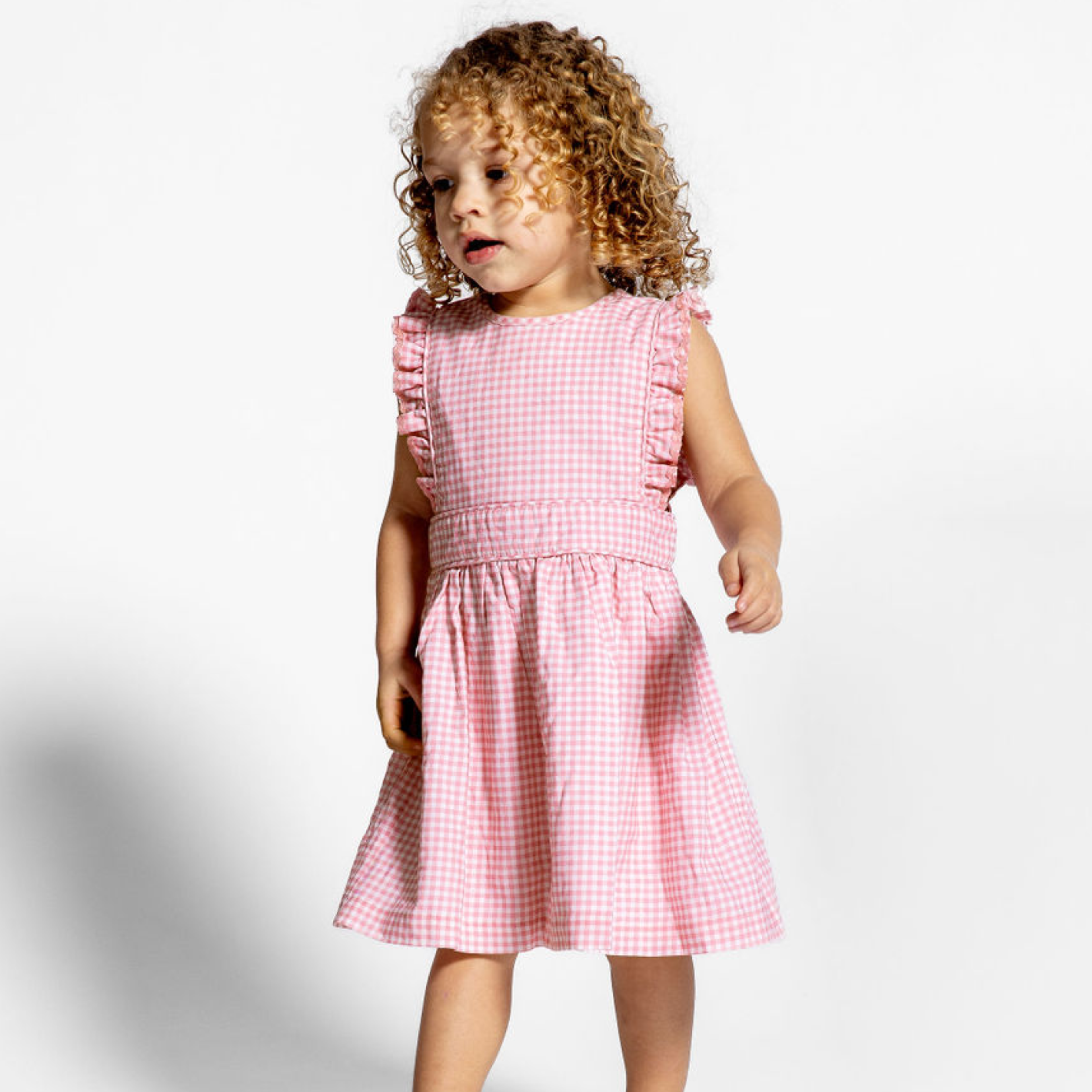 girls pink guava gingham pinafore dress