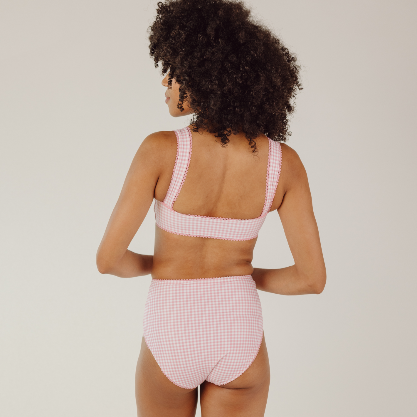 women's pink guava gingham high waist bikini bottom