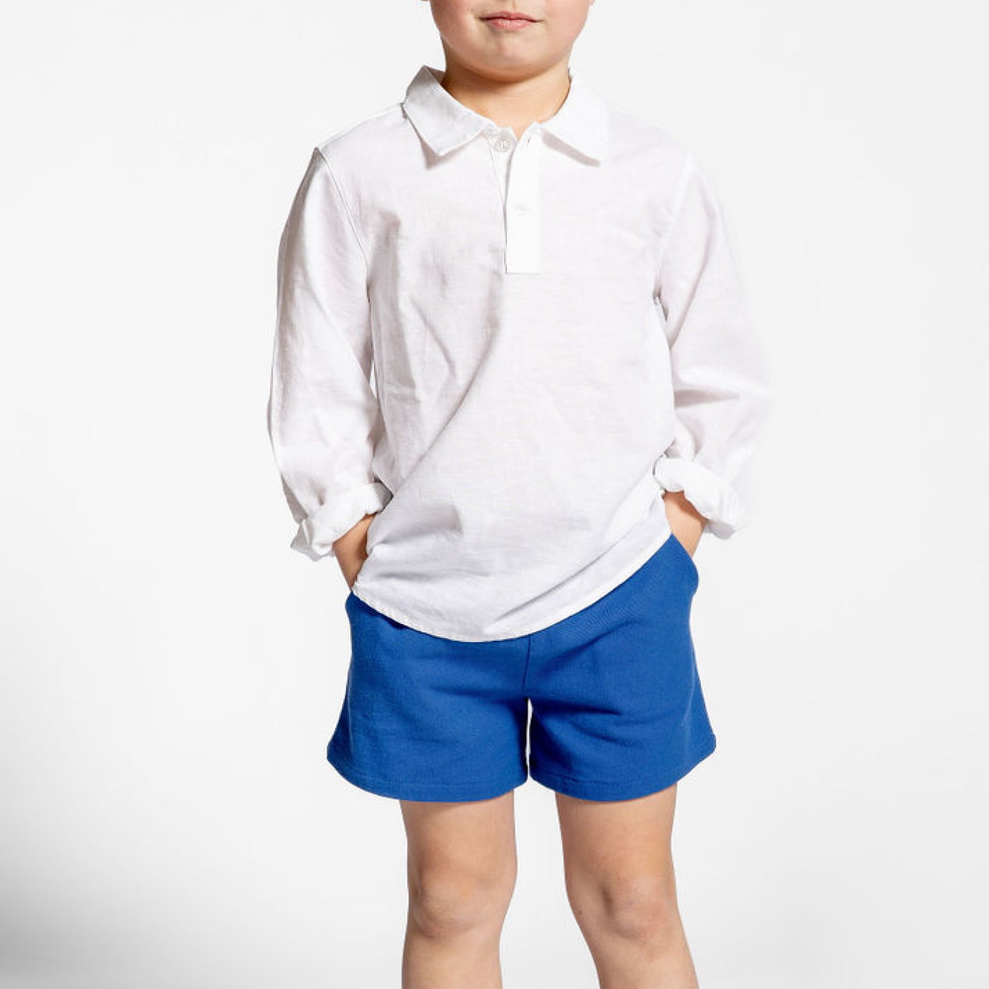 boys white long sleeve pop-over shirt