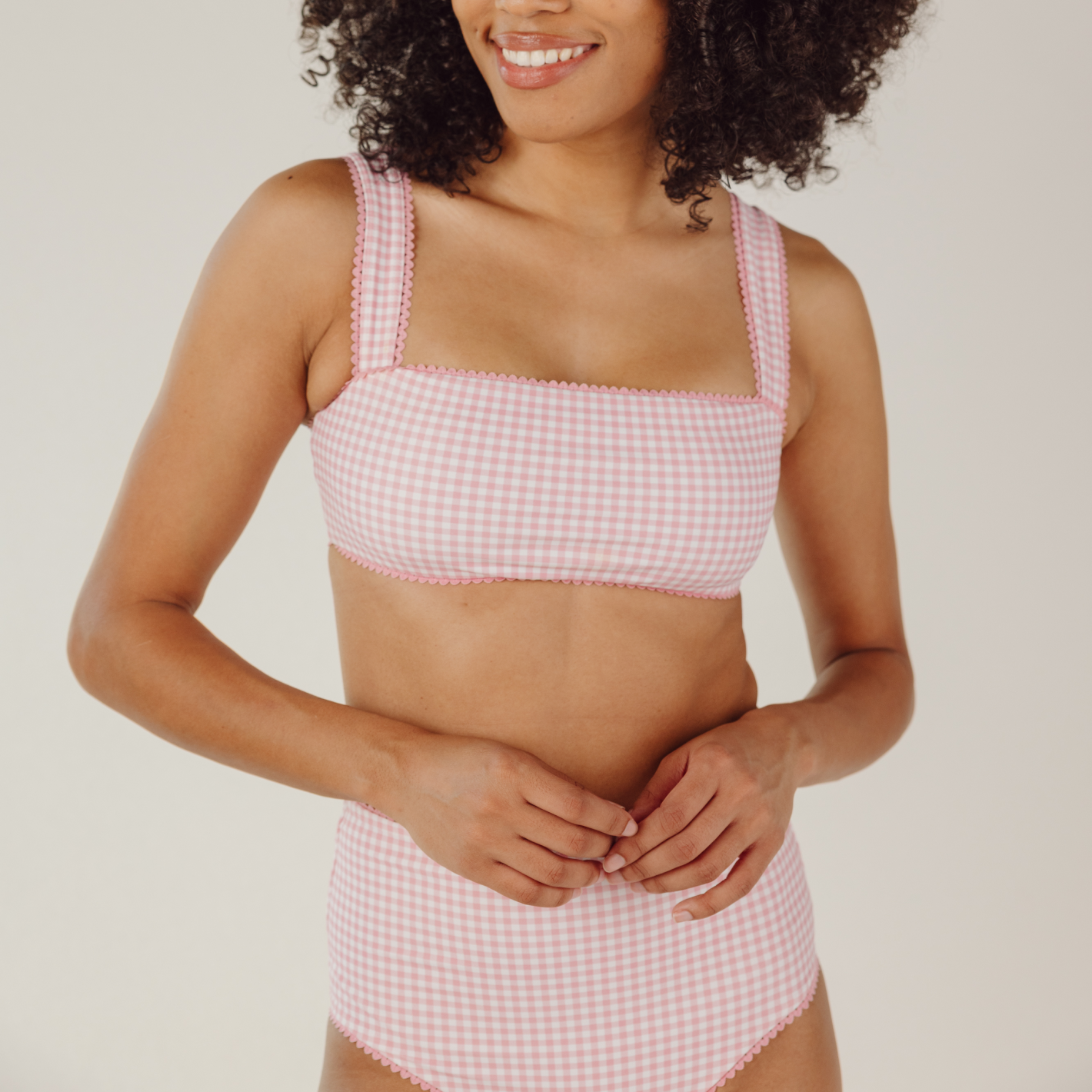 women's pink guava gingham high waist bikini bottom