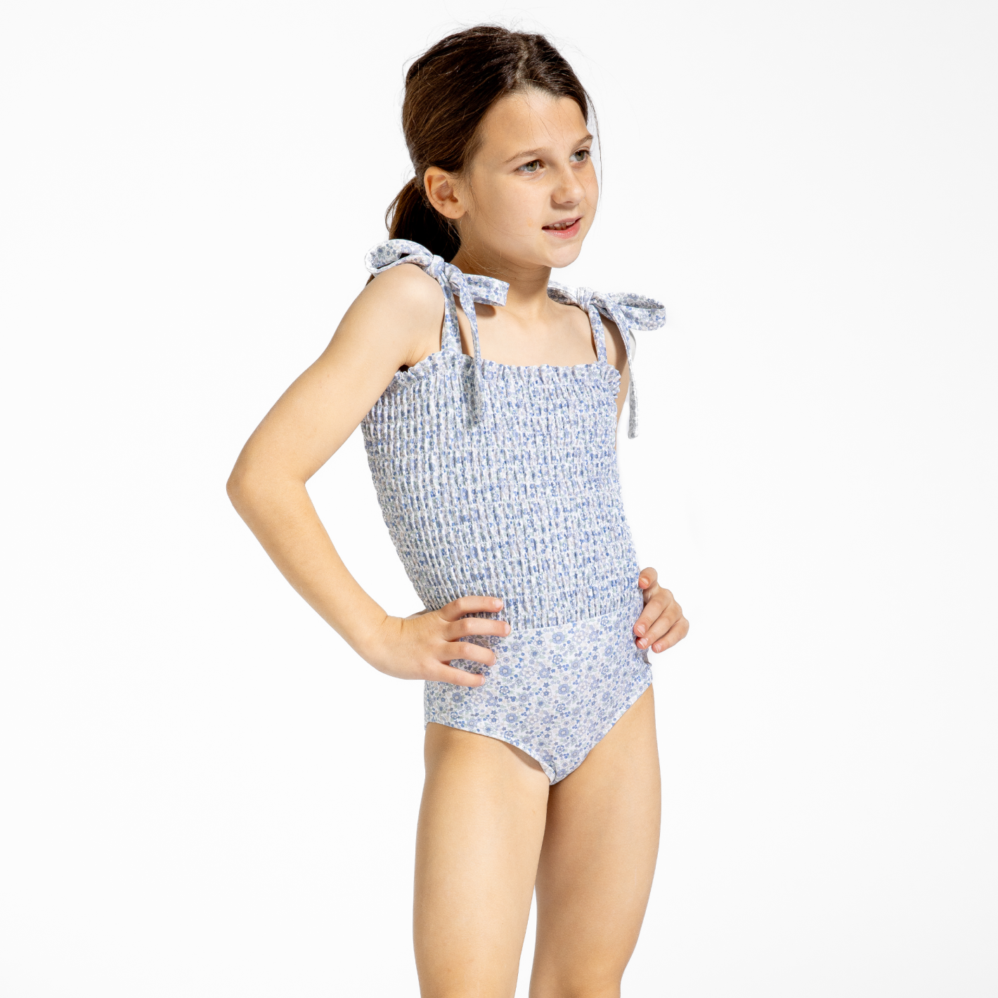 girls slate floral smocked one piece