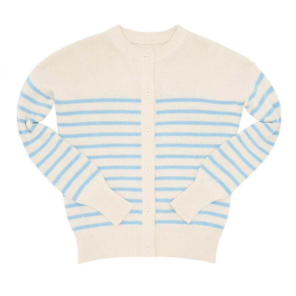 women's cream and peri blue stripe cardigan