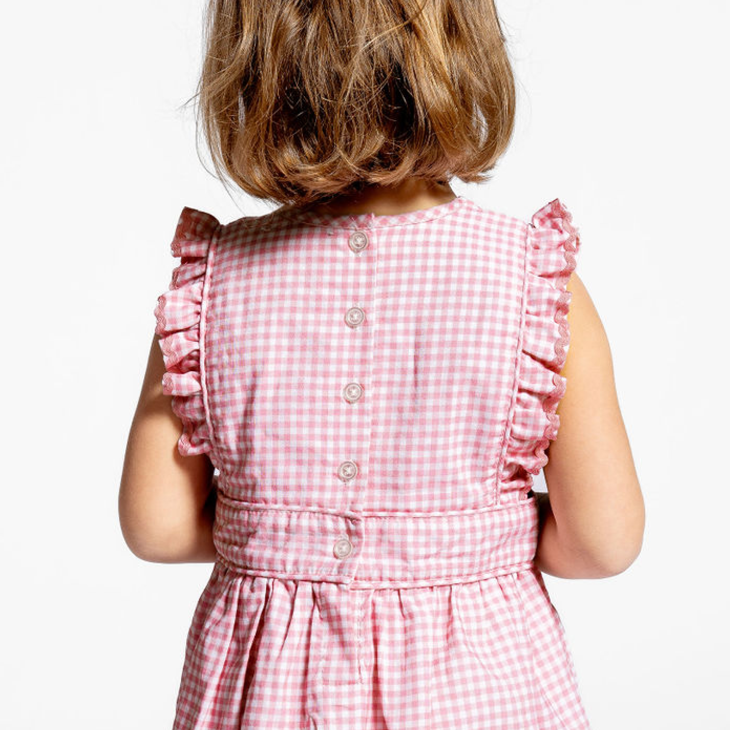 girls pink guava gingham pinafore dress