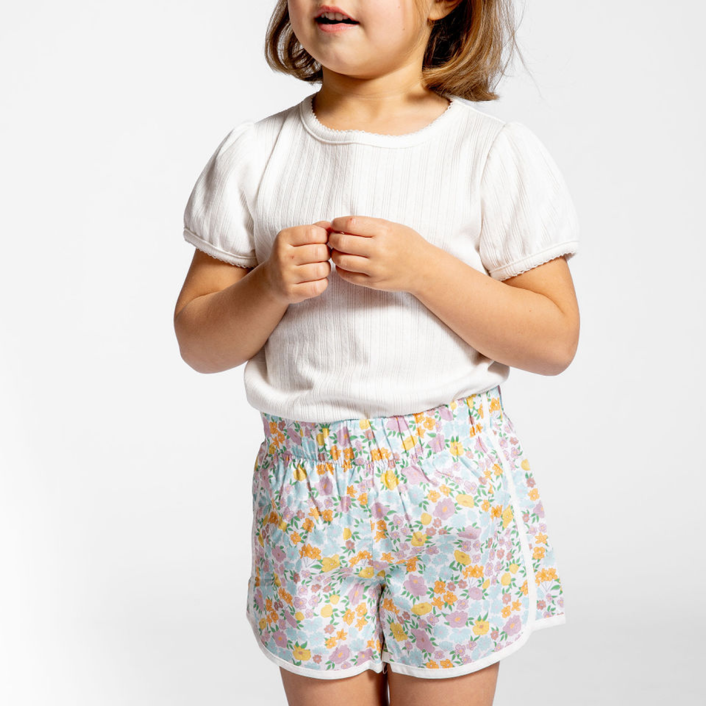 girls white pointelle puff sleeve shirt