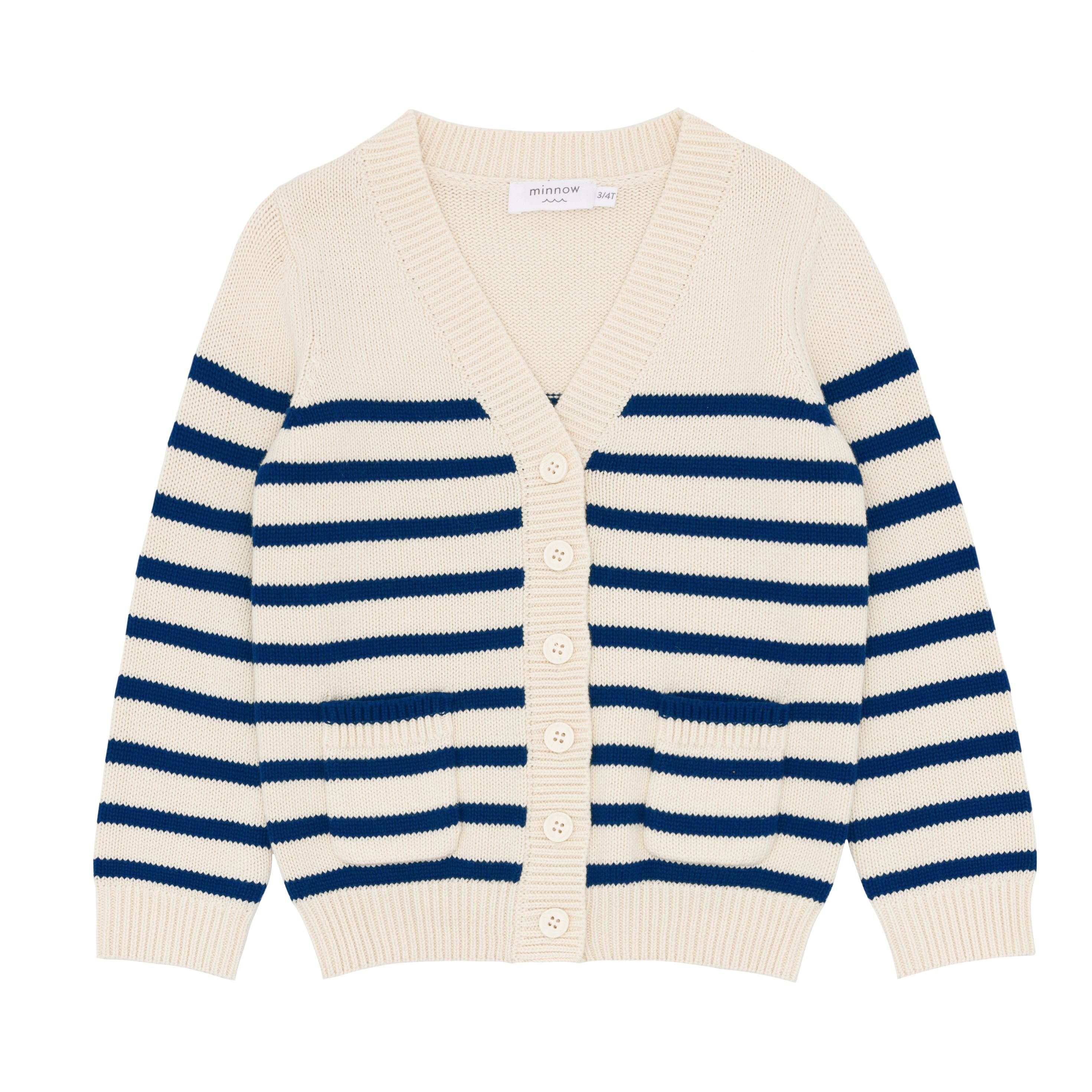 unisex breton stripe v-neck knit cardigan