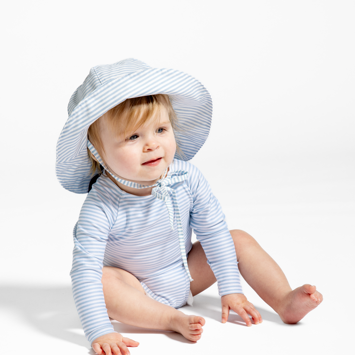 baby powder blue stripe sun hat