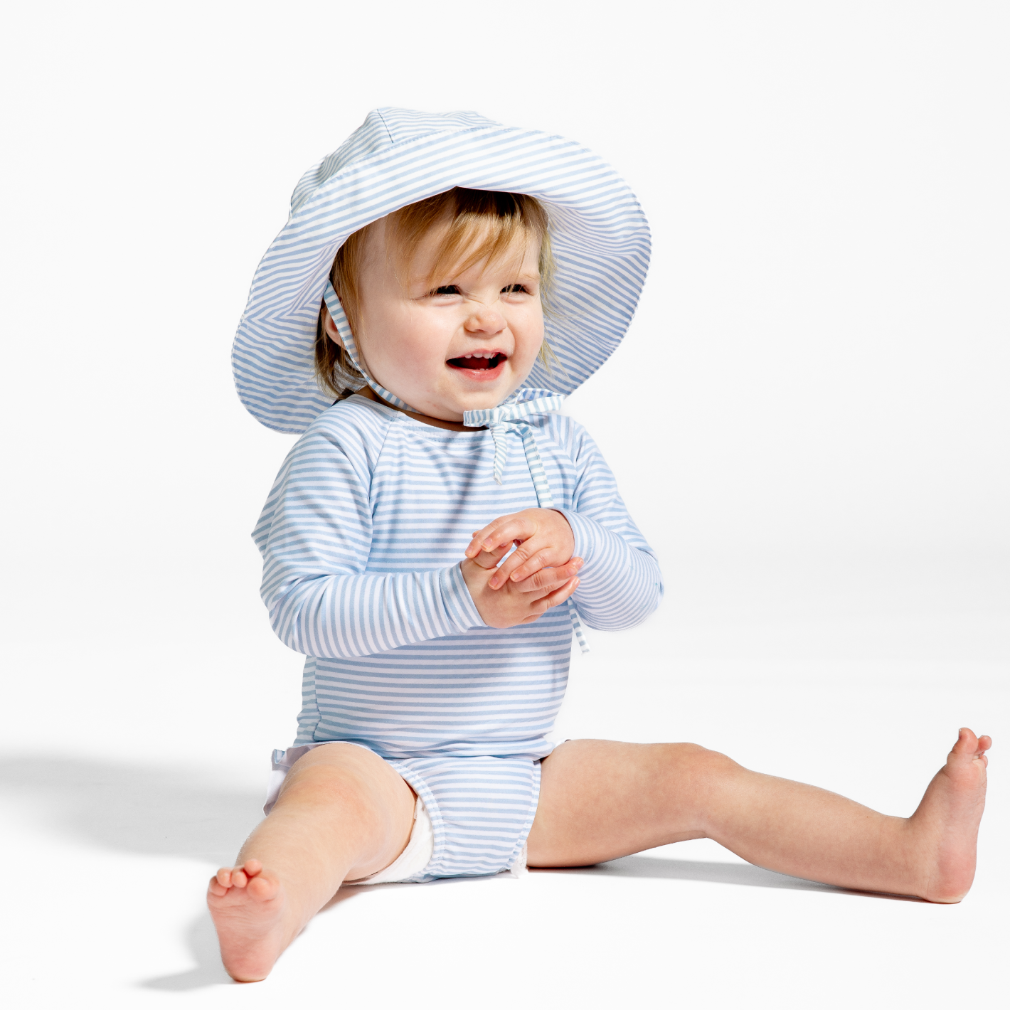 baby powder blue stripe sun hat