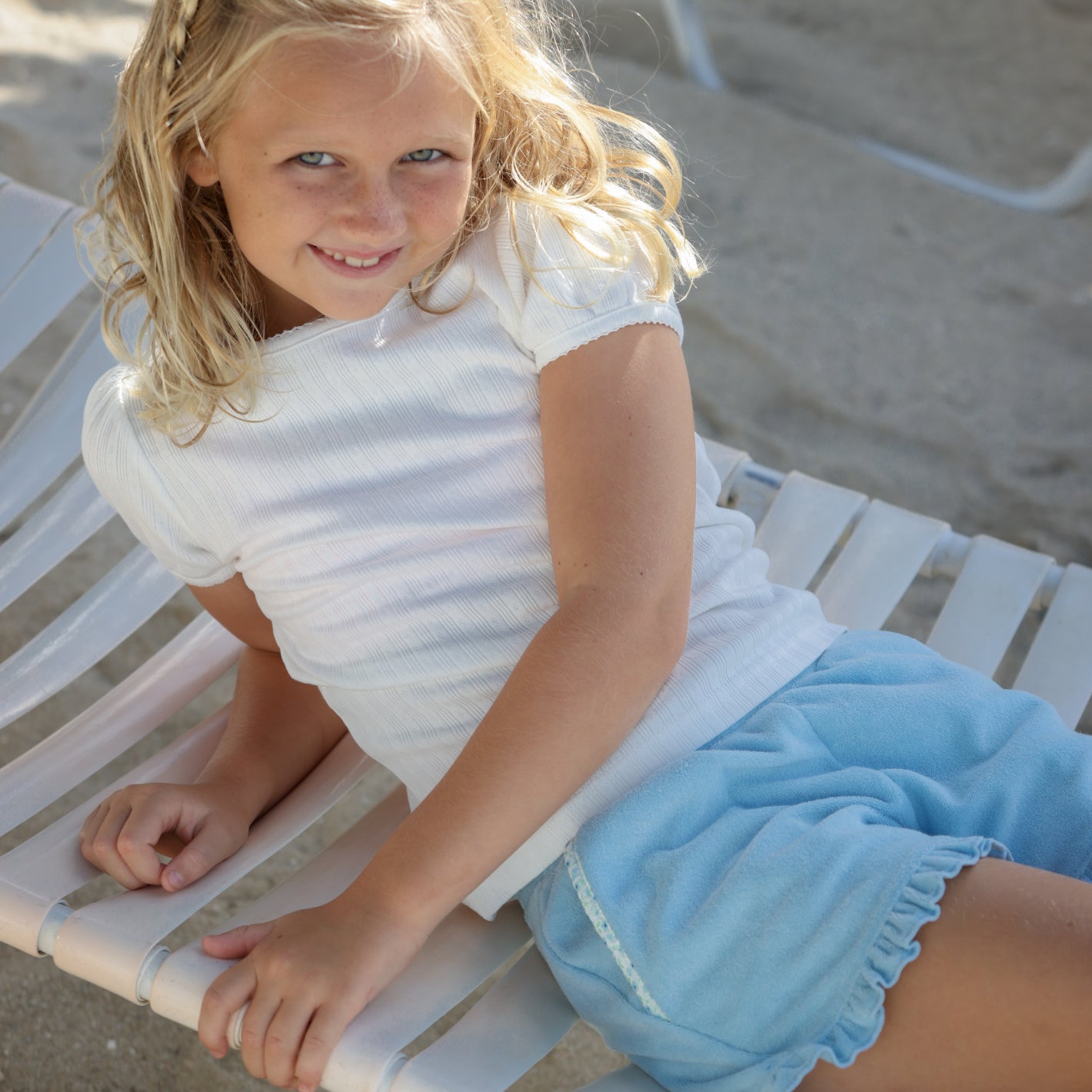 girls white pointelle puff sleeve shirt