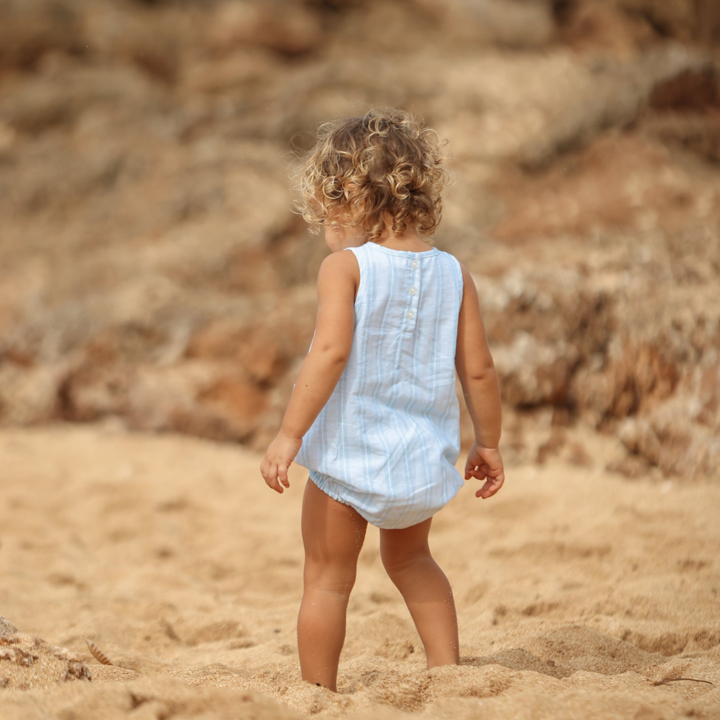 baby pacific blue stripe bubble romper