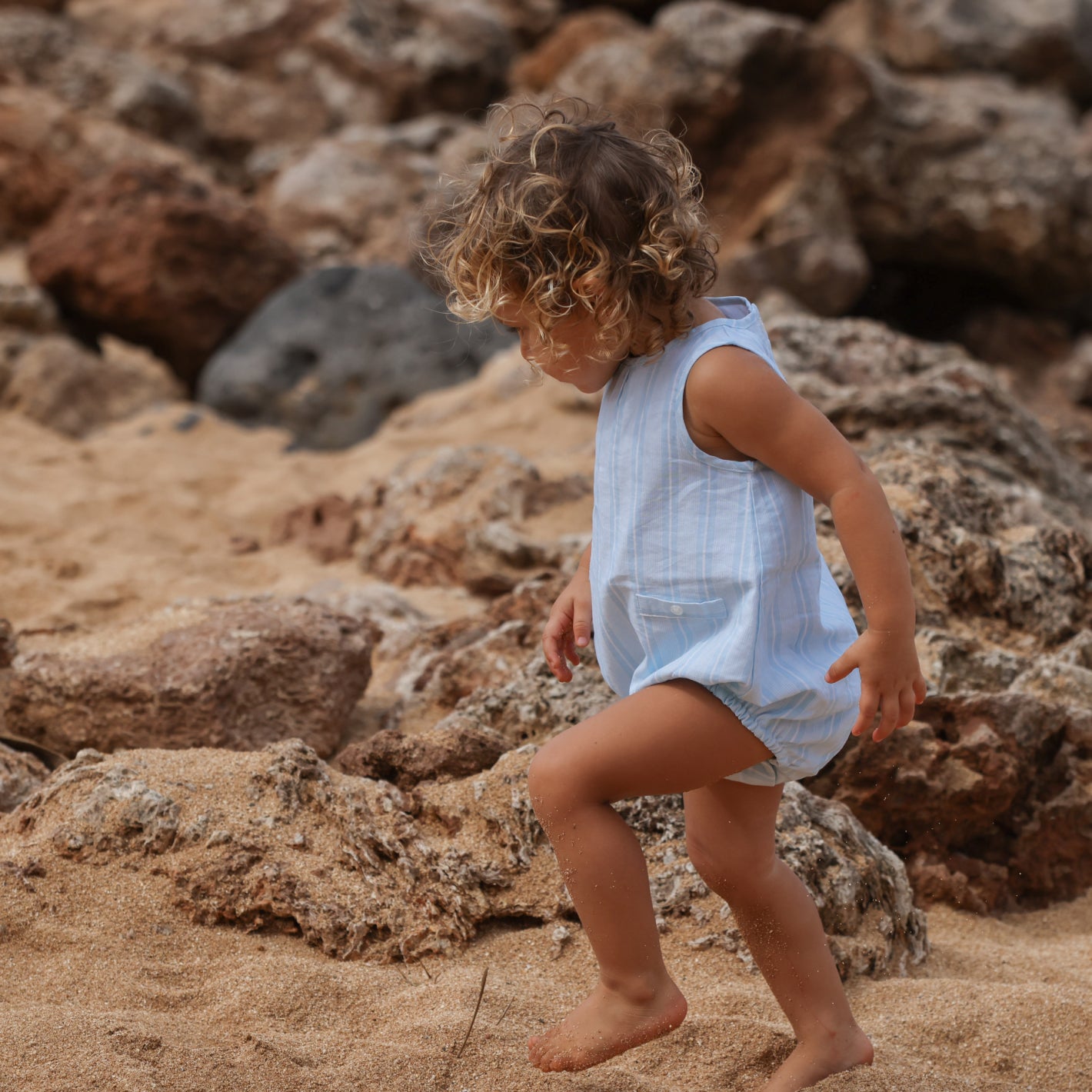 baby pacific blue stripe bubble romper