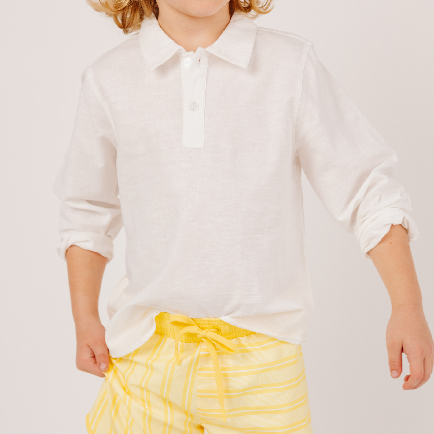 boys white long sleeve pop-over shirt