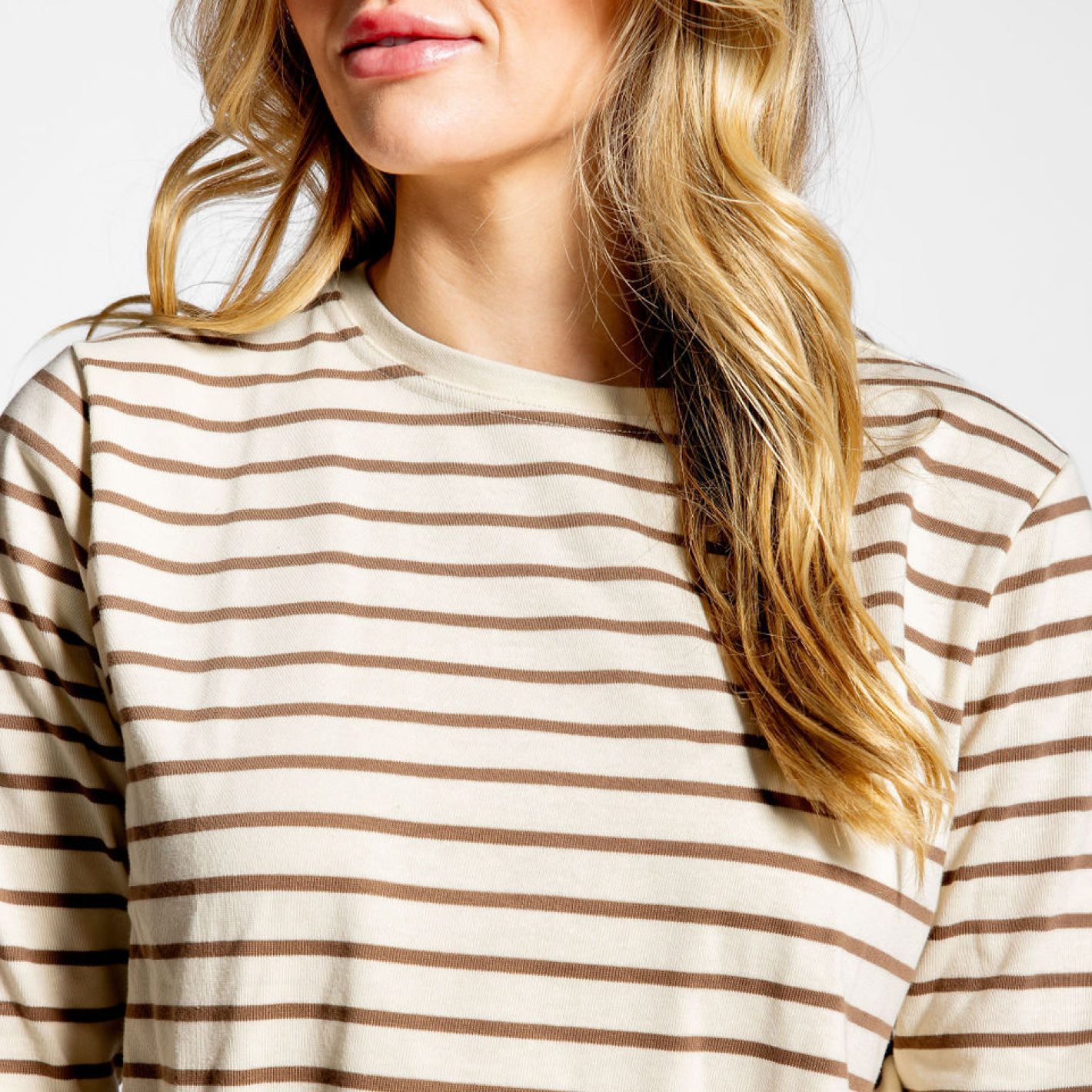 women's cream and mocha stripe long sleeve knit tee