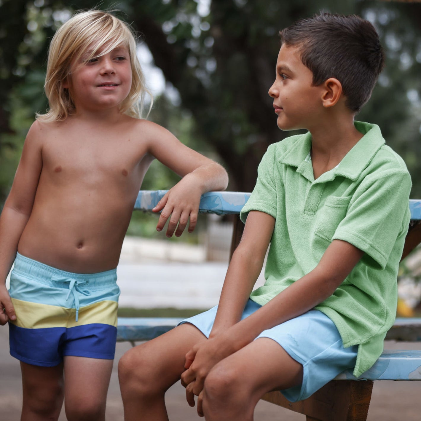 boys sail blue colorblock boardie