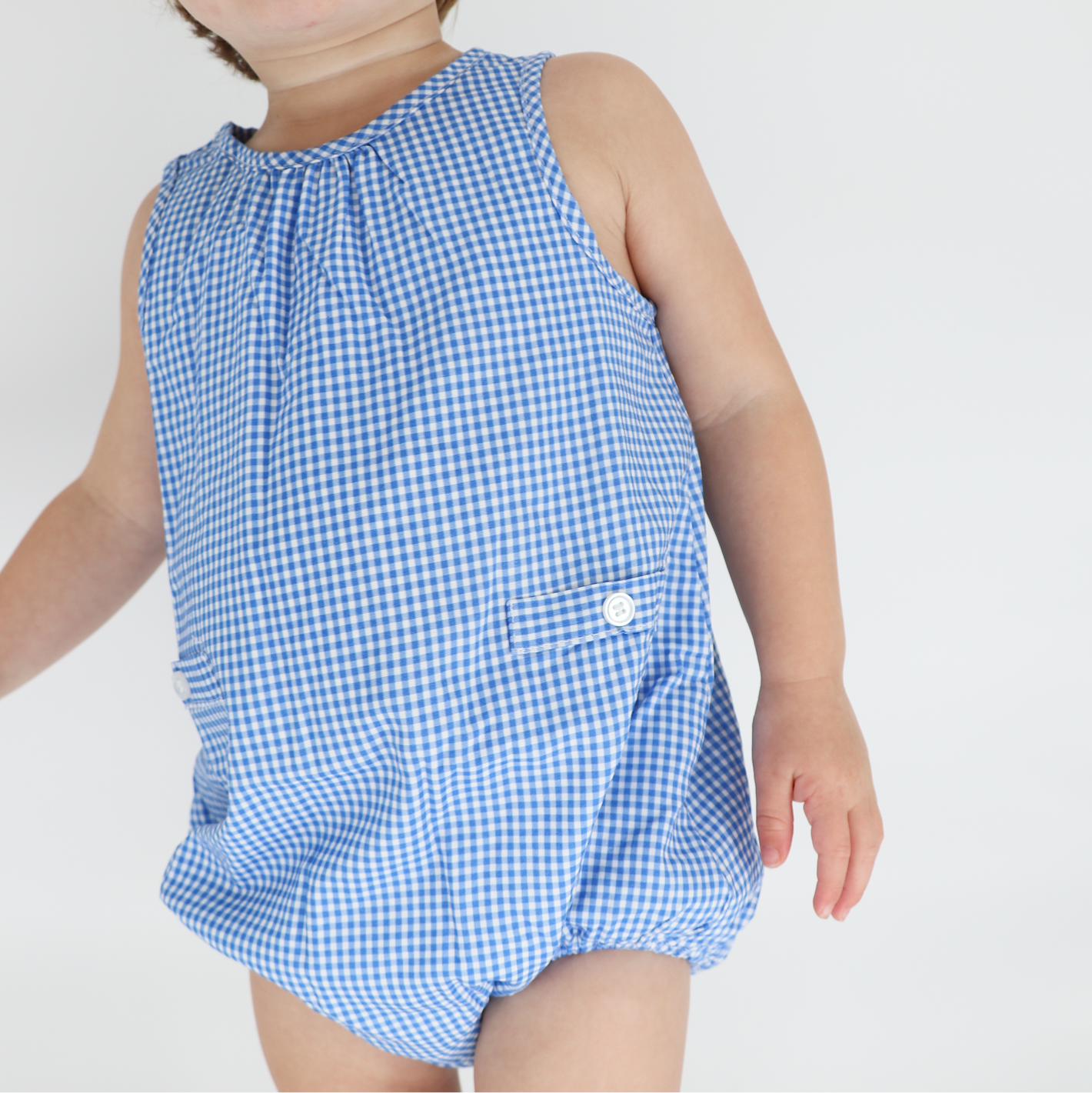 baby sky blue gingham bubble romper