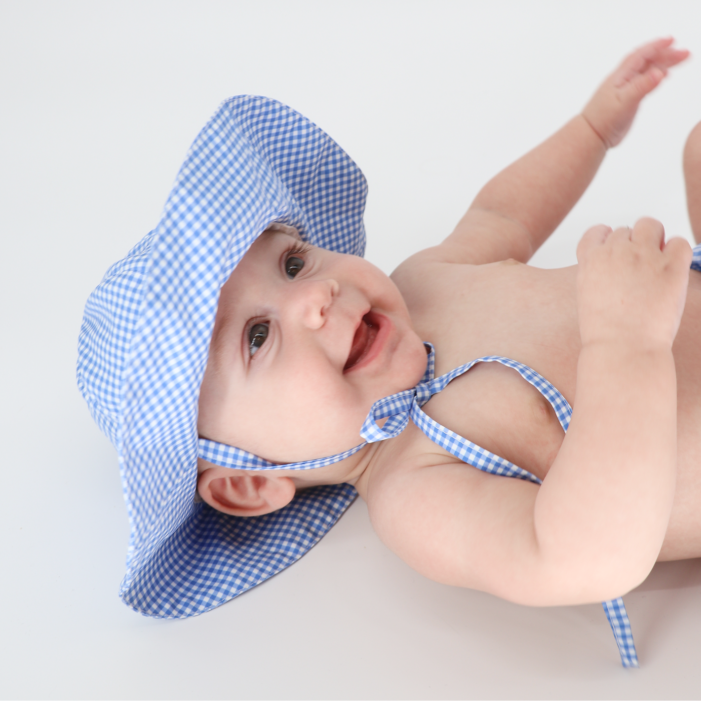 baby sky blue gingham sun hat