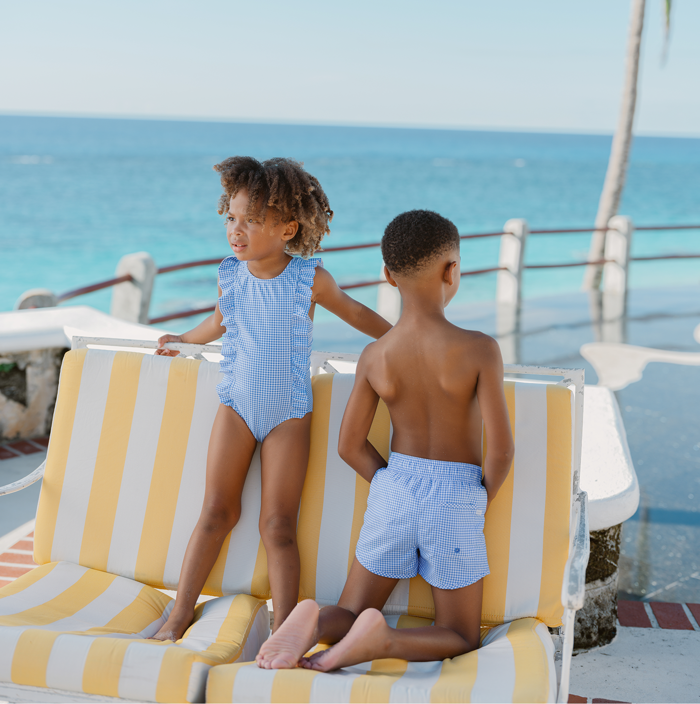 boys sky blue gingham boardie