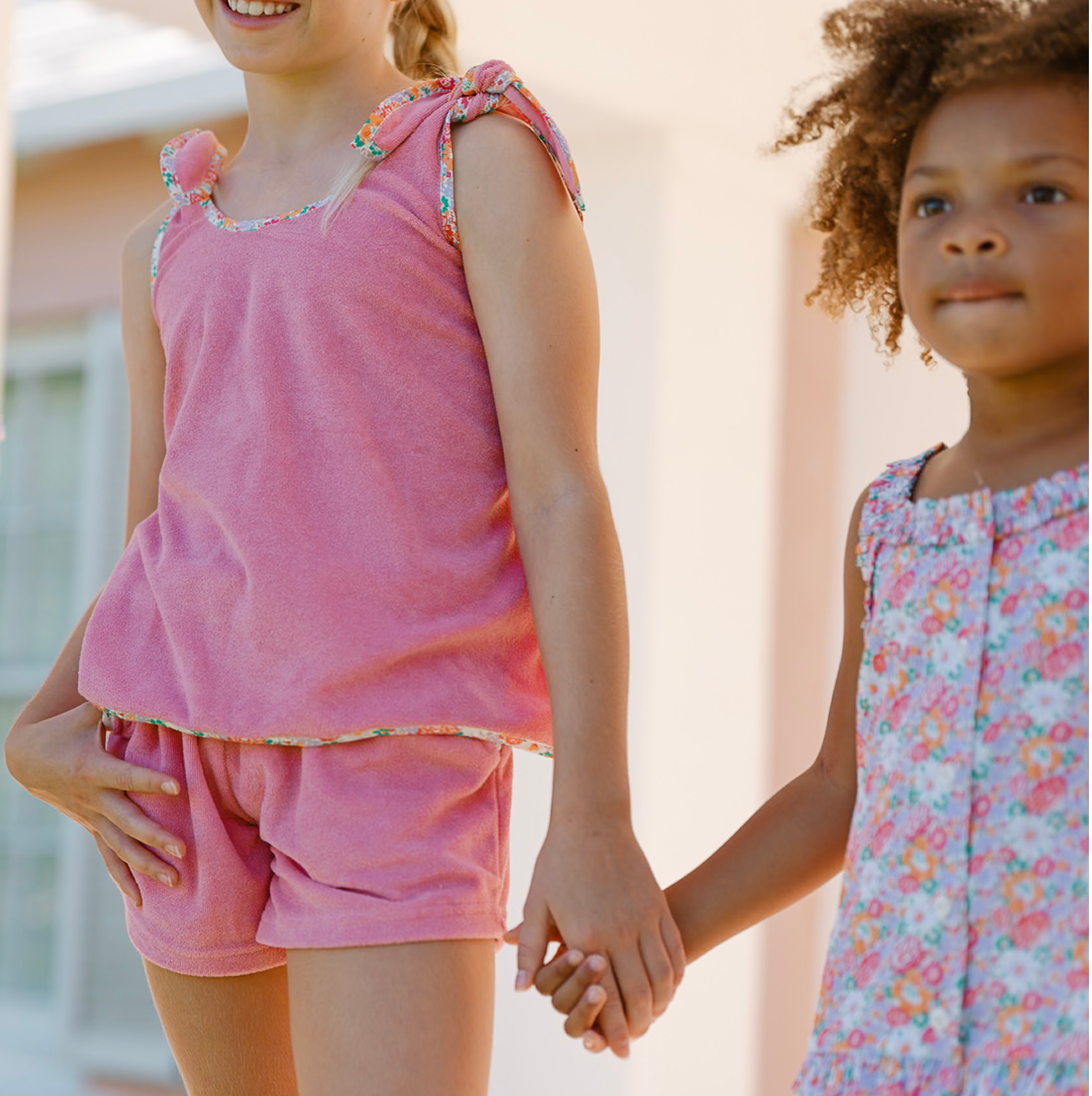 girls pink sands french terry tie-knot tank top set