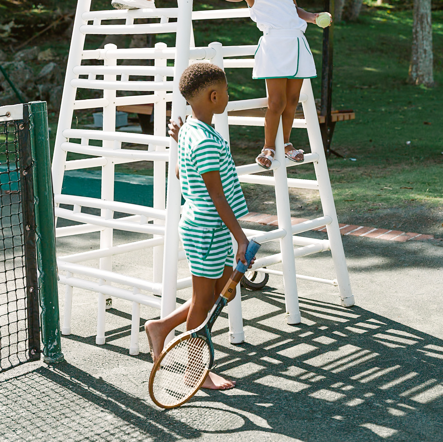 boys bermuda green stripe french terry button up