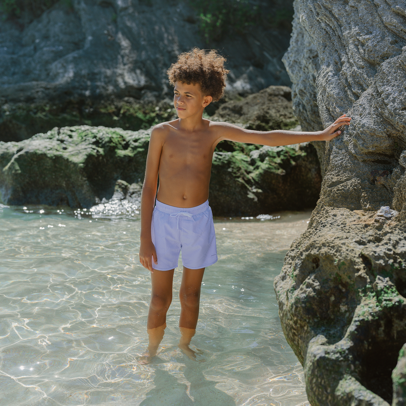 boys lavender stripe boardie