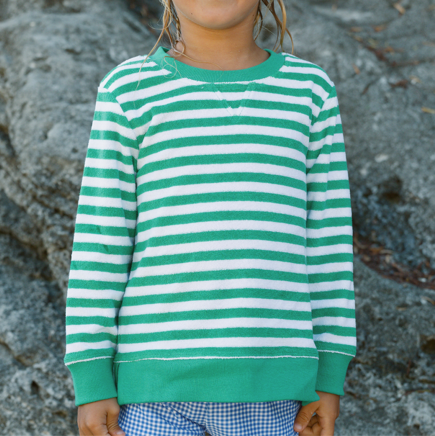 unisex bermuda green stripe french terry sweatshirt