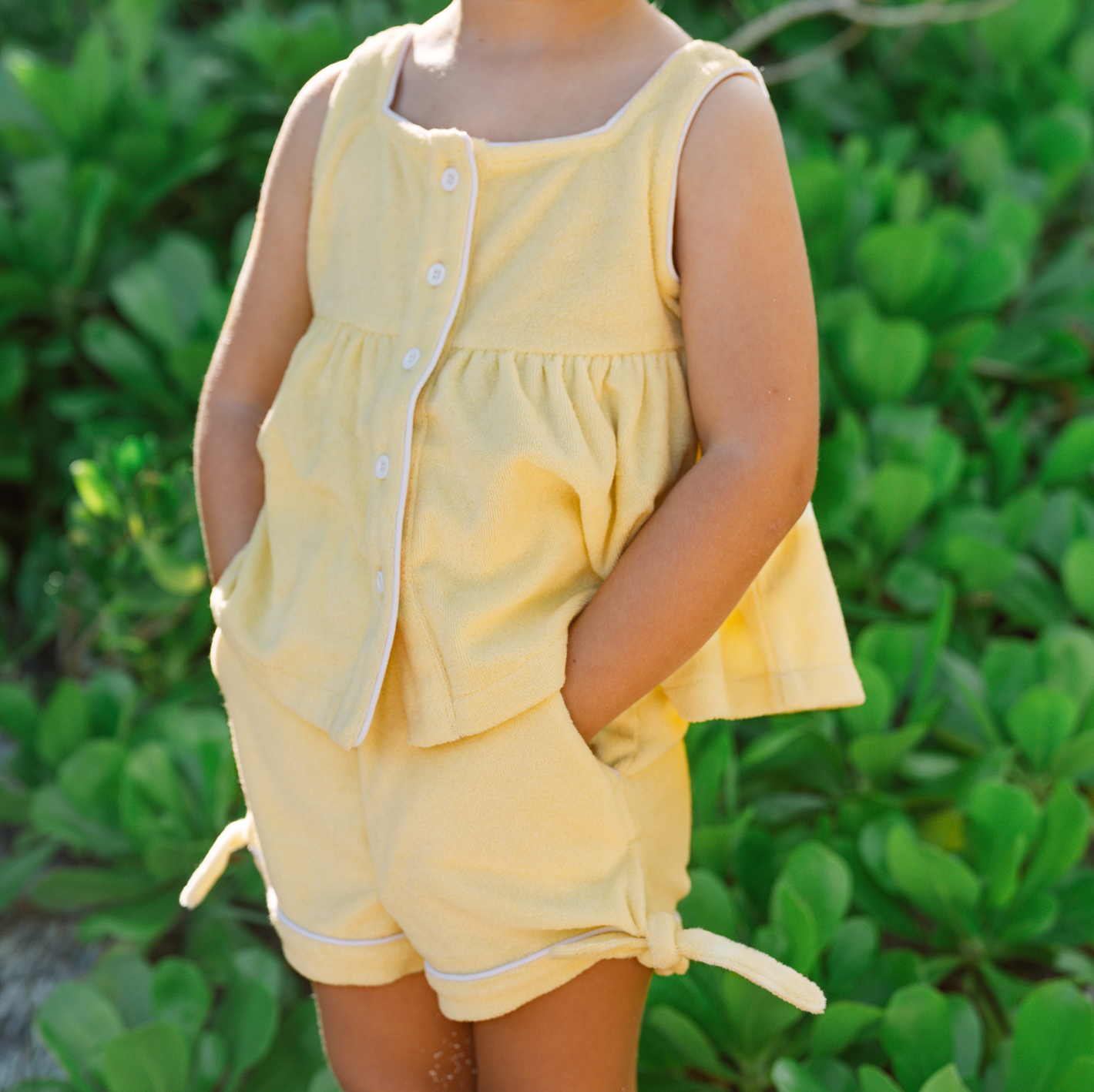 girls banana french terry button up tank