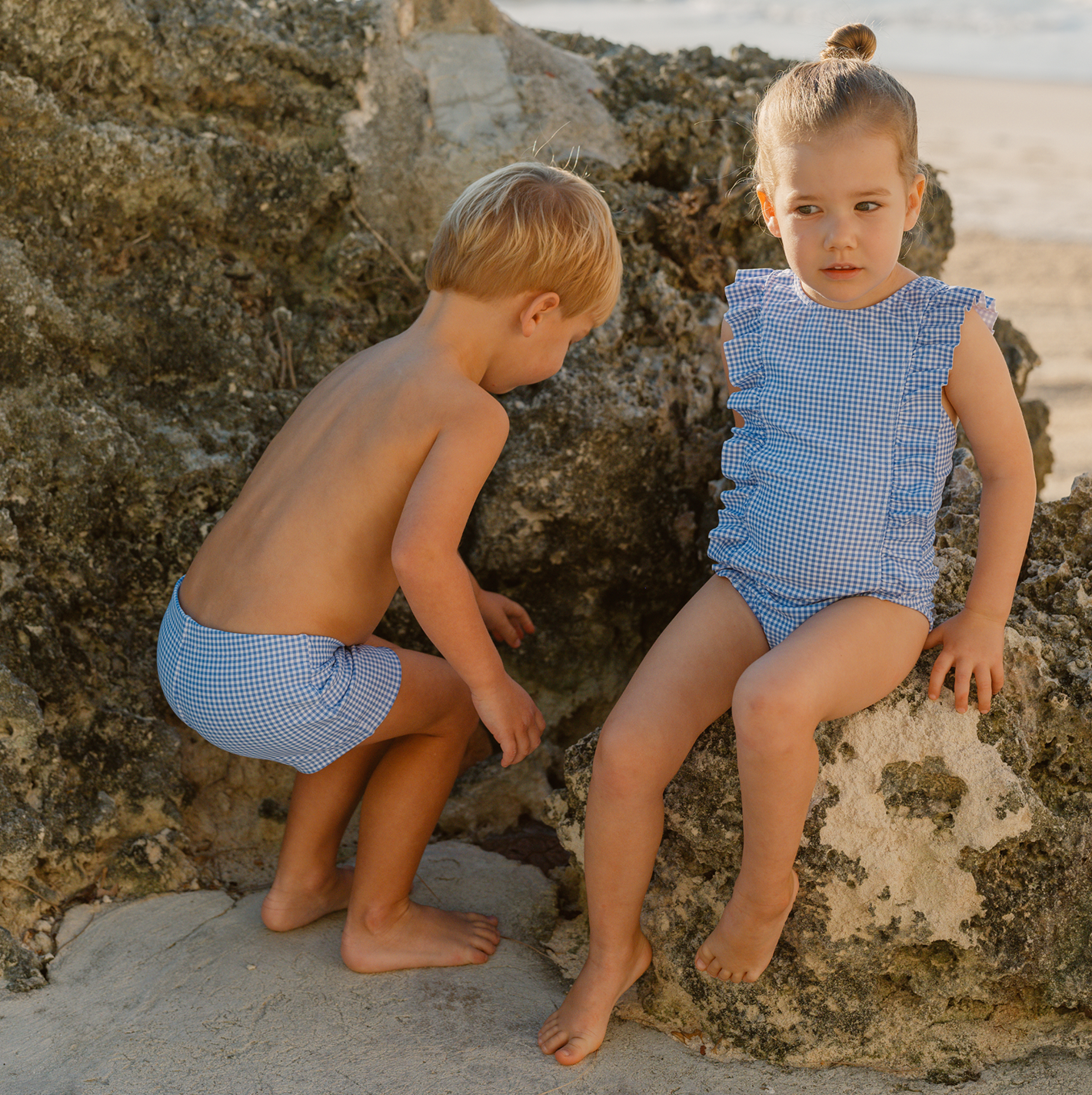 girls sky blue gingham ruffle one piece