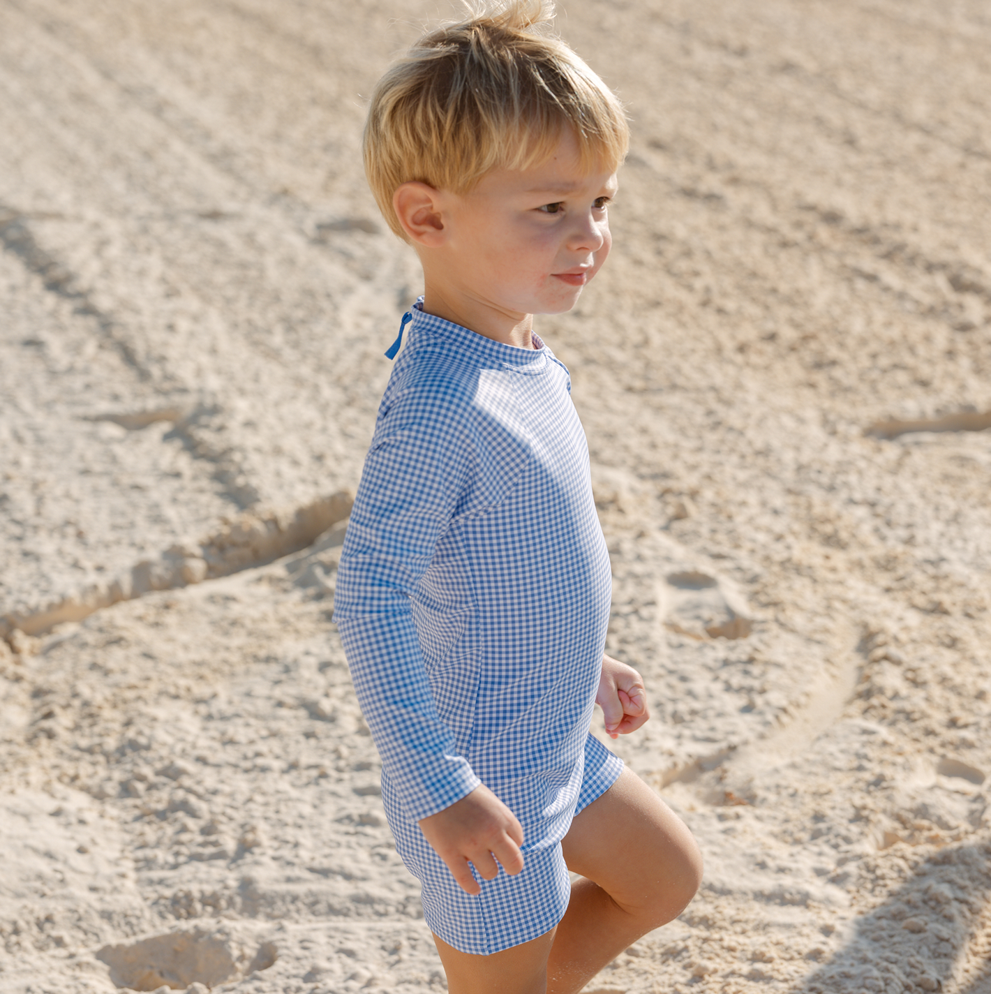 unisex sky blue gingham rashguard one piece