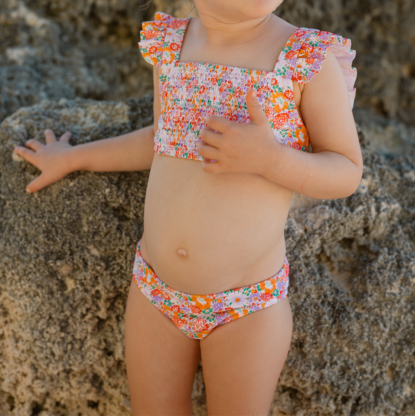 girls island blossom smocked ruffle strap bikini