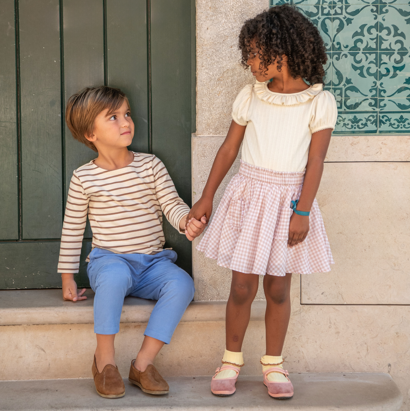 girls crème pointelle puff sleeve blouse