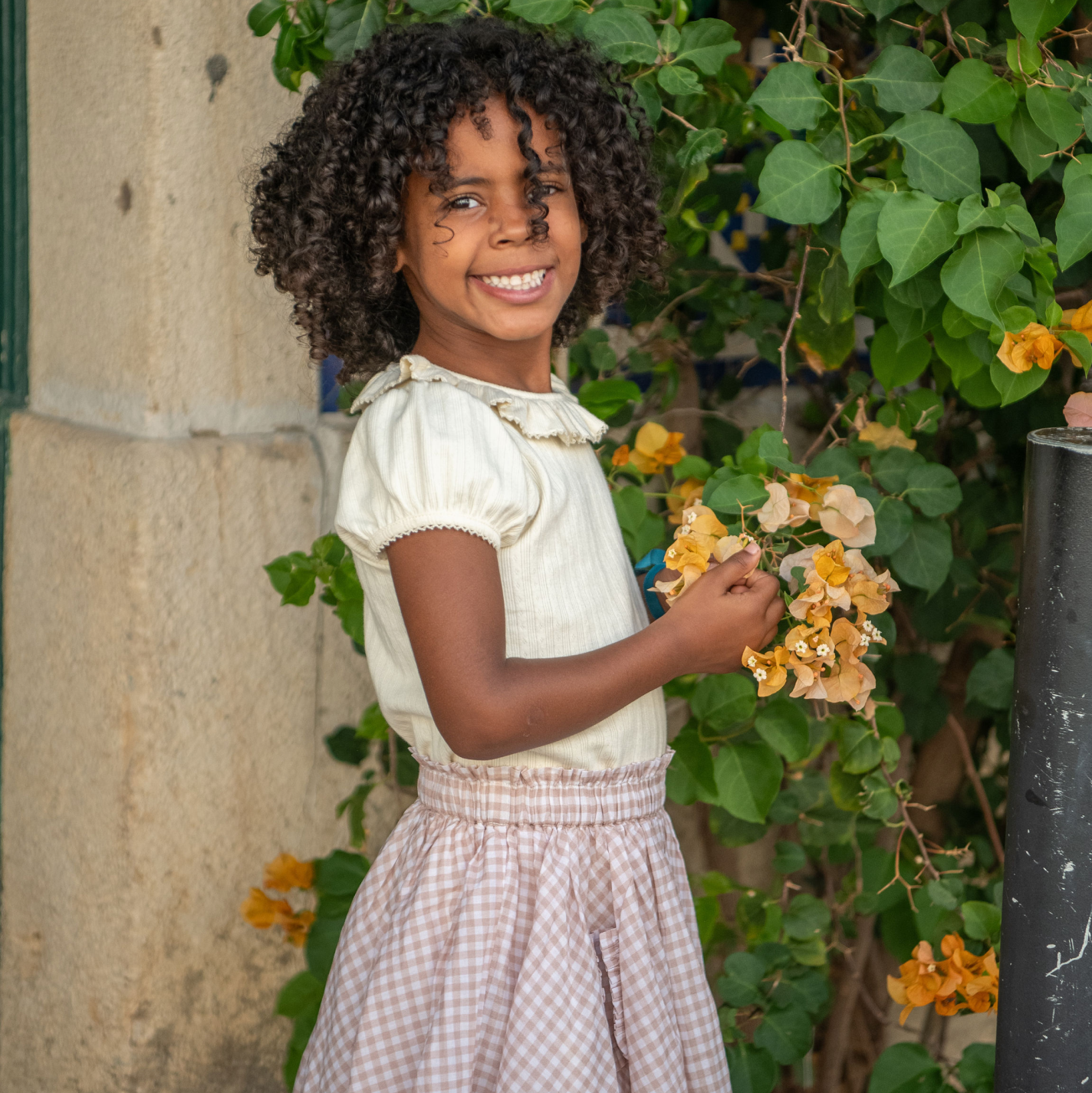 girls crème pointelle puff sleeve blouse