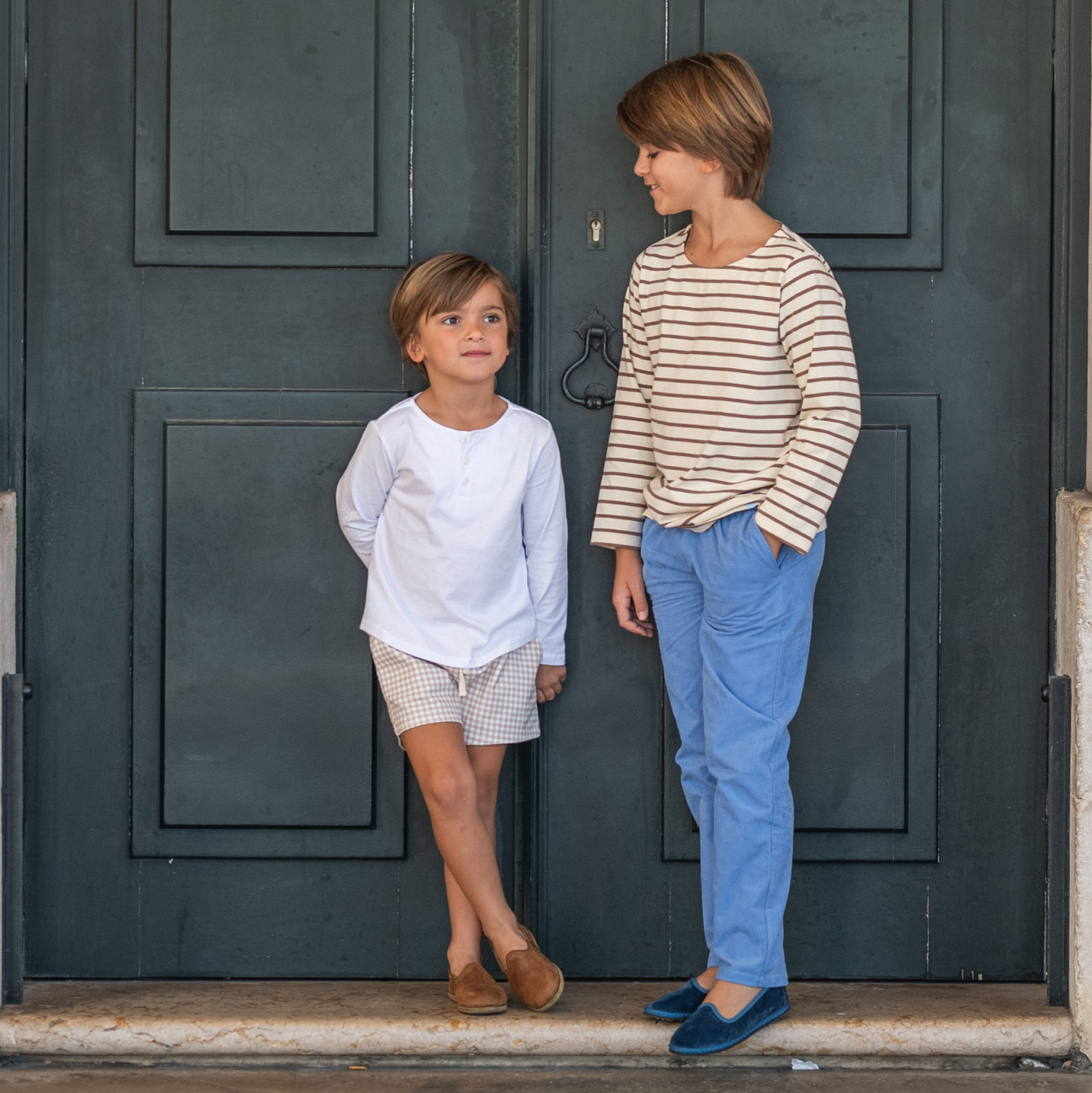 boys brown gingham ultra-soft twill short