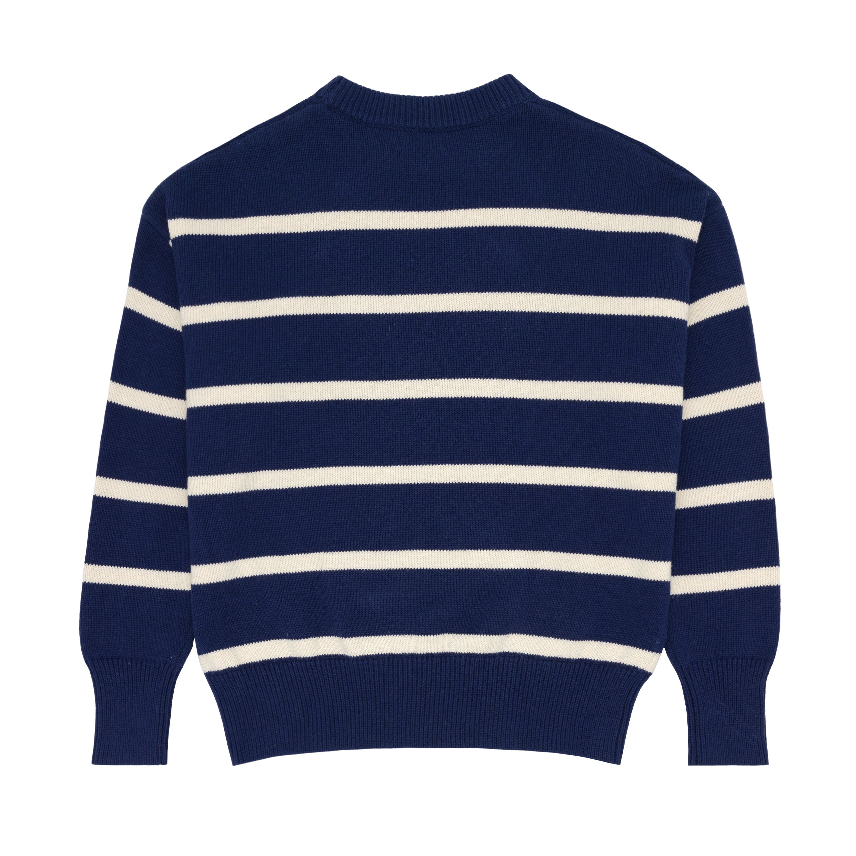 women's navy and cream wide stripe knit sweater