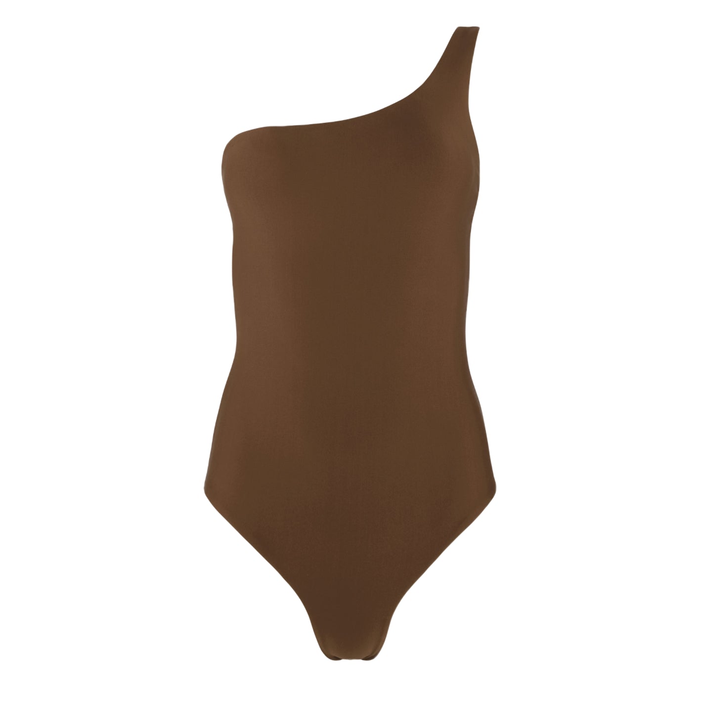 women's crème and dark brown one shoulder reversible one piece