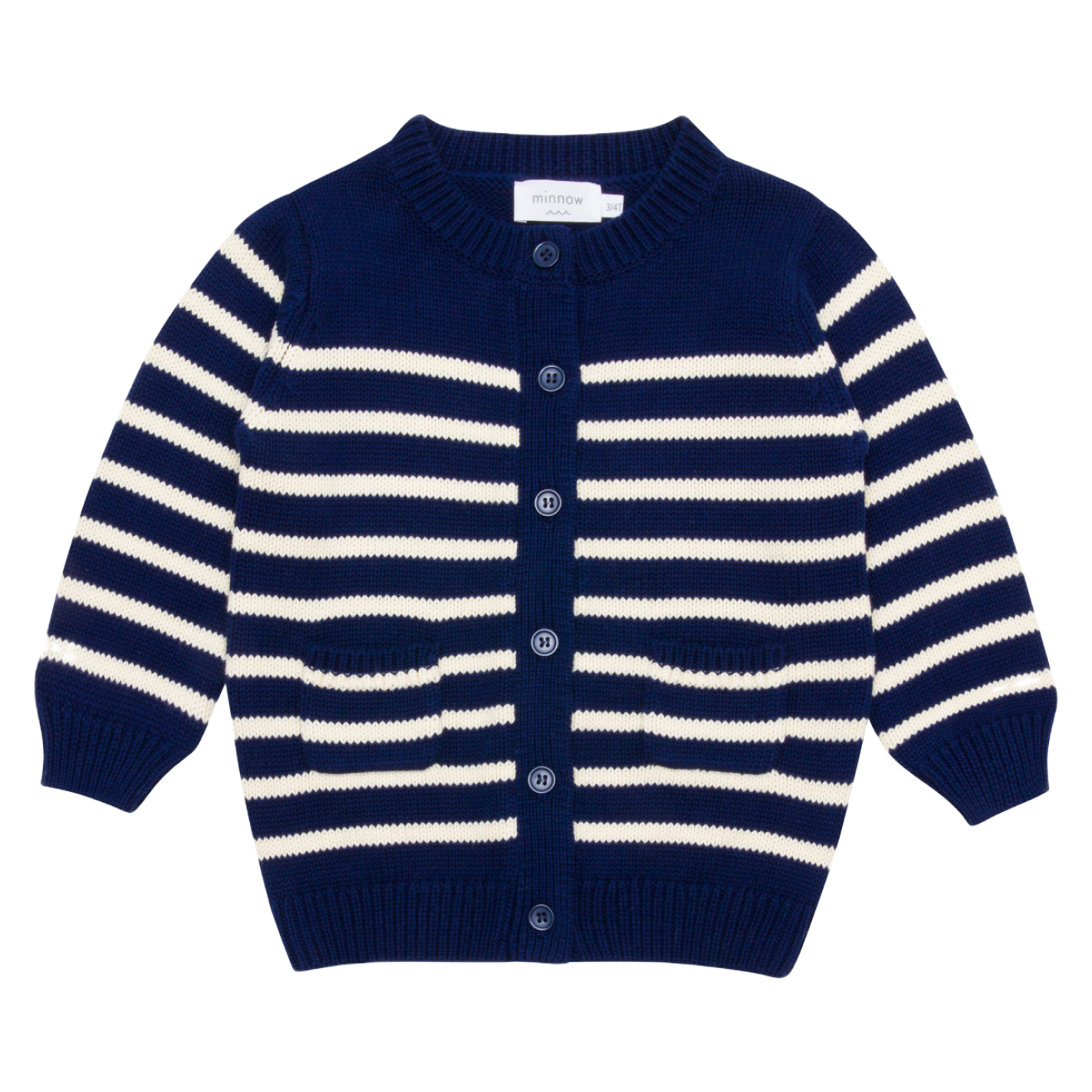 unisex navy and cream stripe knit cardigan