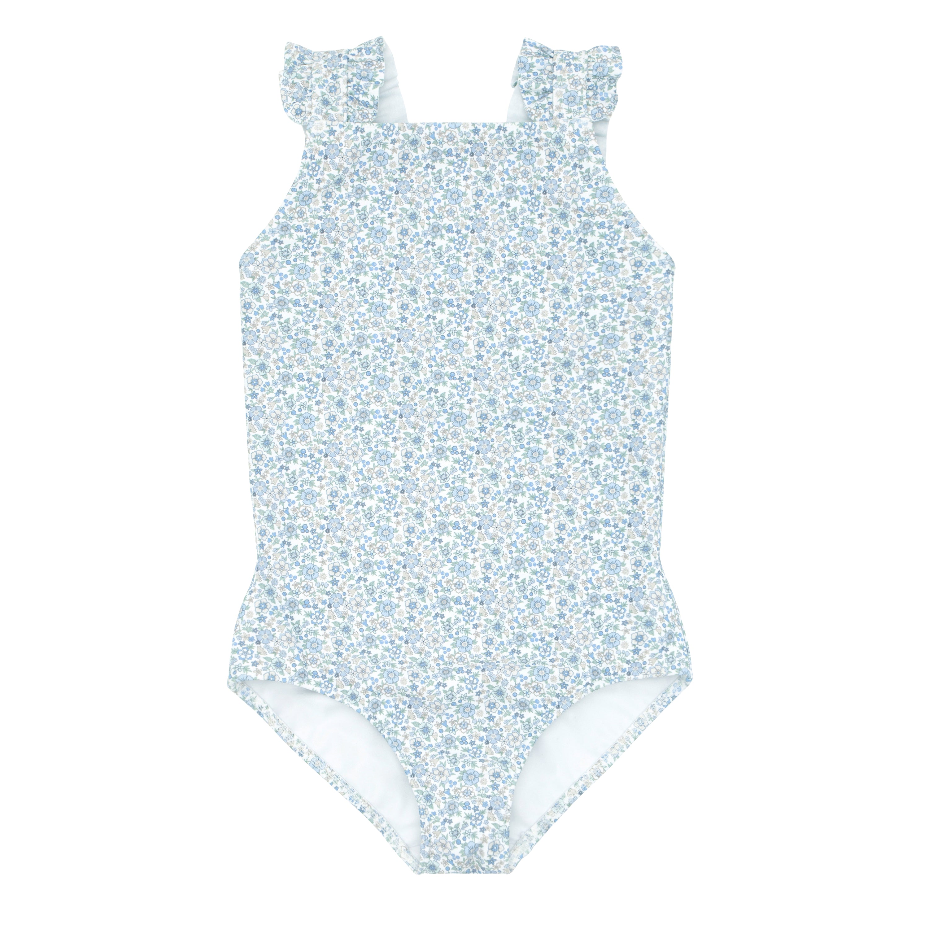 girls slate floral ruffle strap one piece