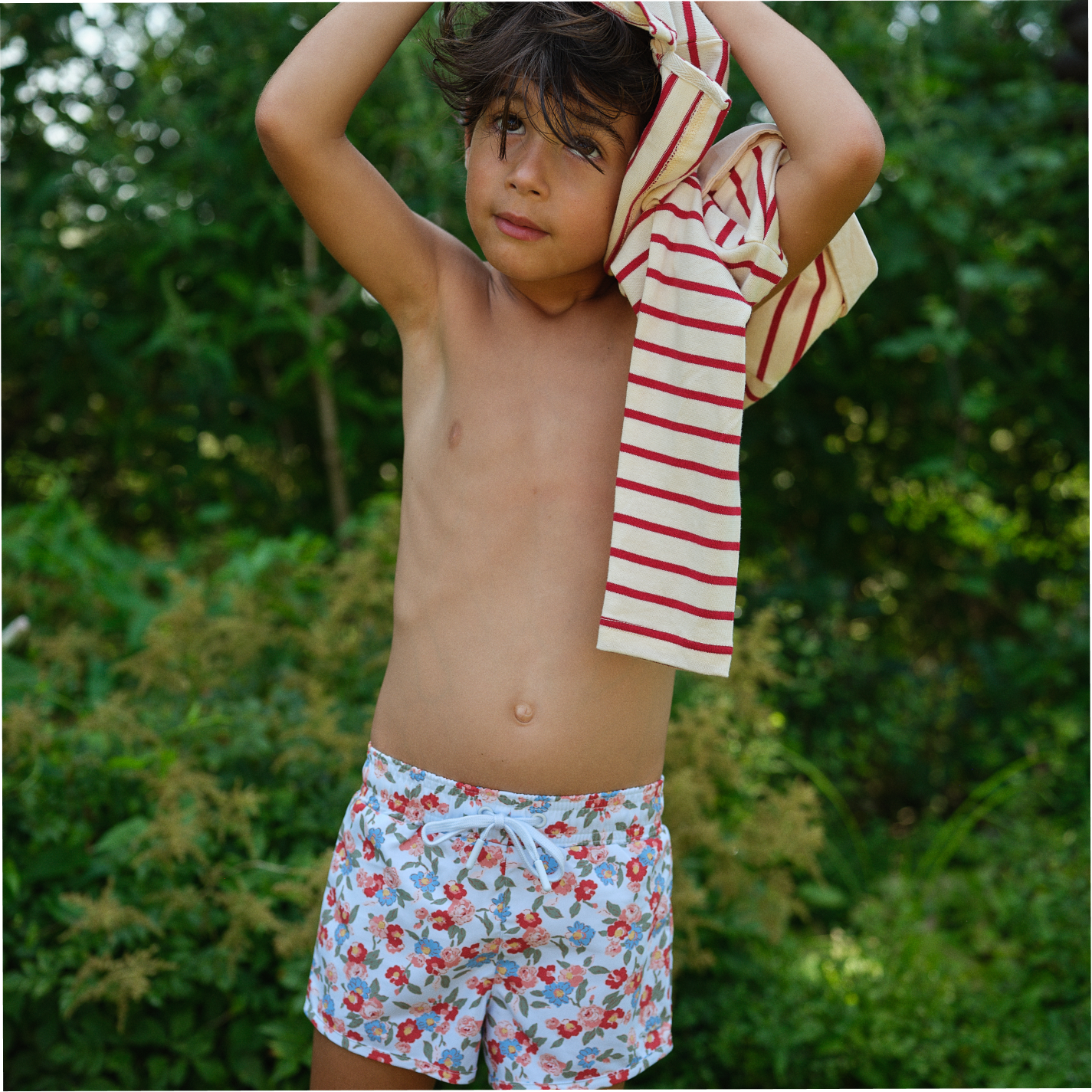 boys scarlet floral boardie