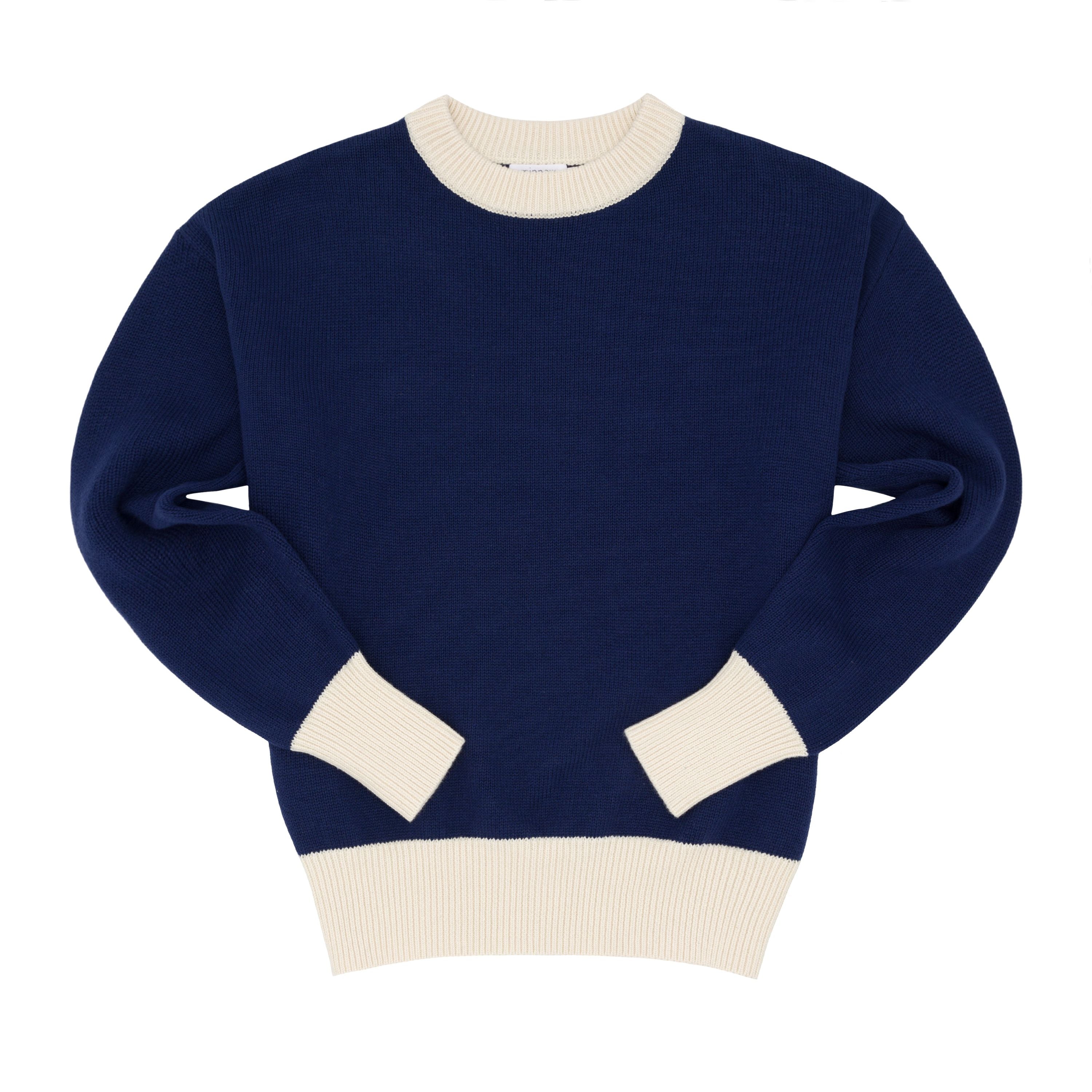 women's navy with cream trim knit sweater