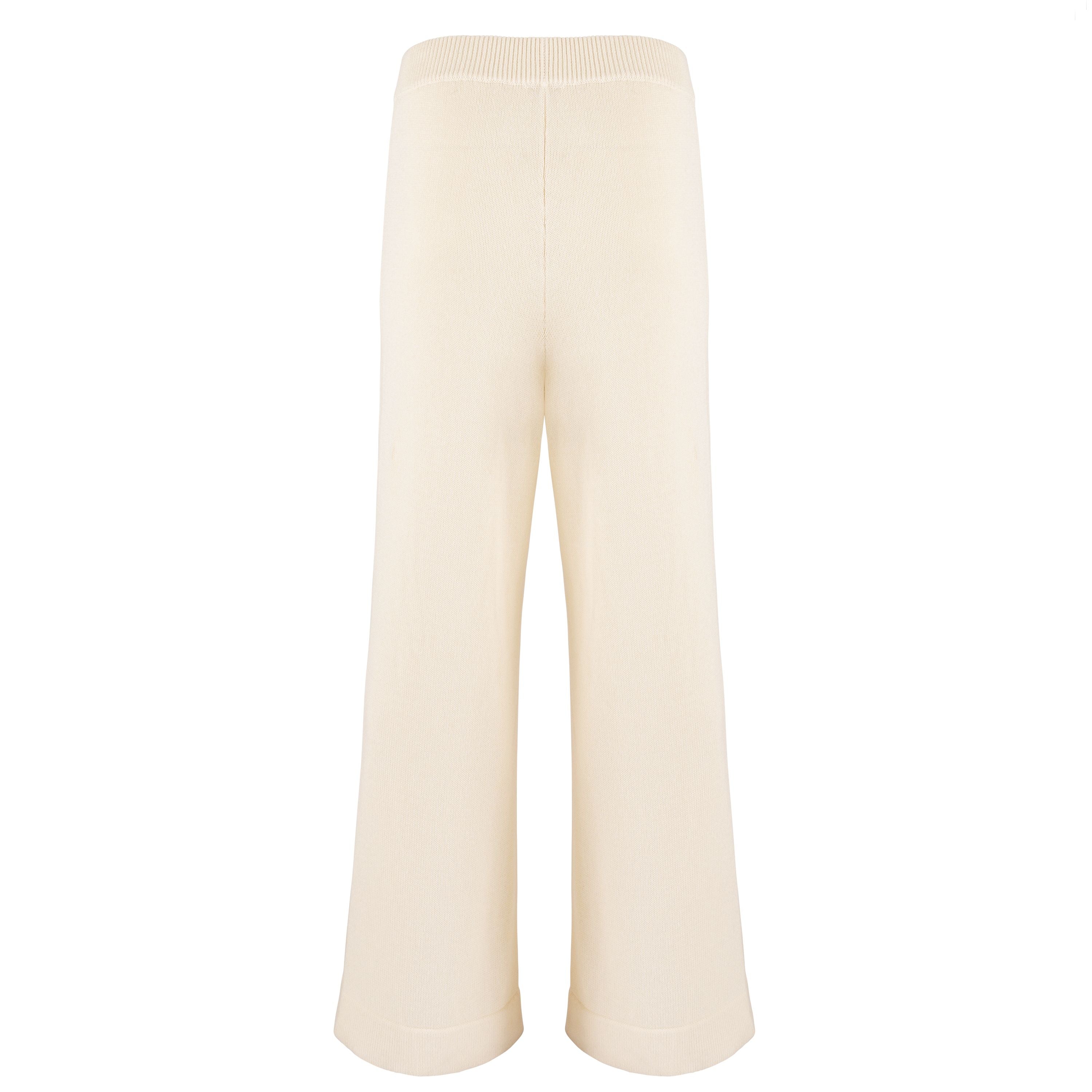 women's cream wide leg knit pant