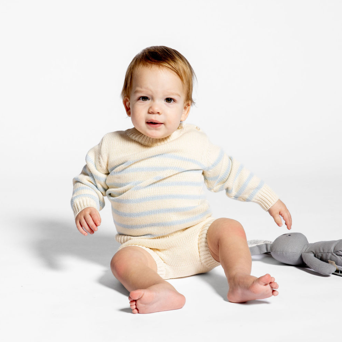 unisex cream and blue stripe knit sweater