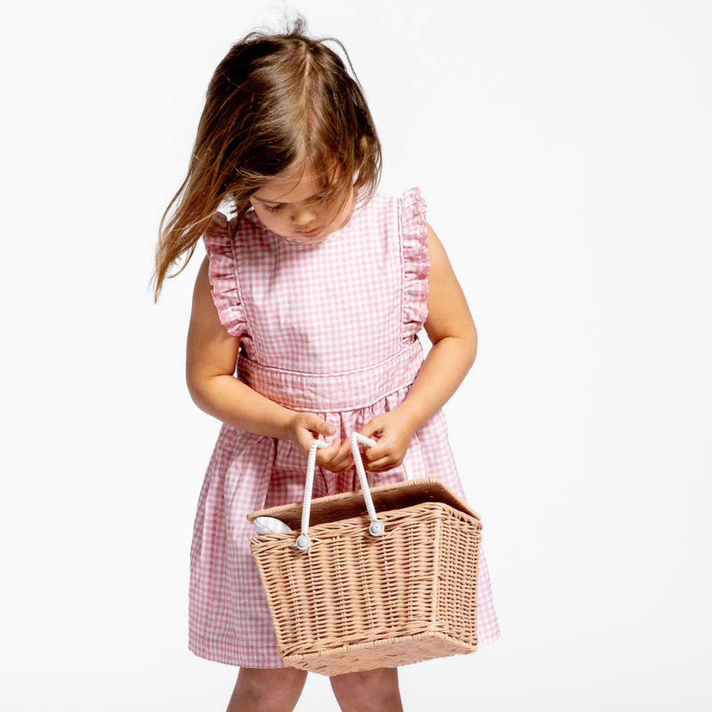 girls pink guava gingham pinafore dress