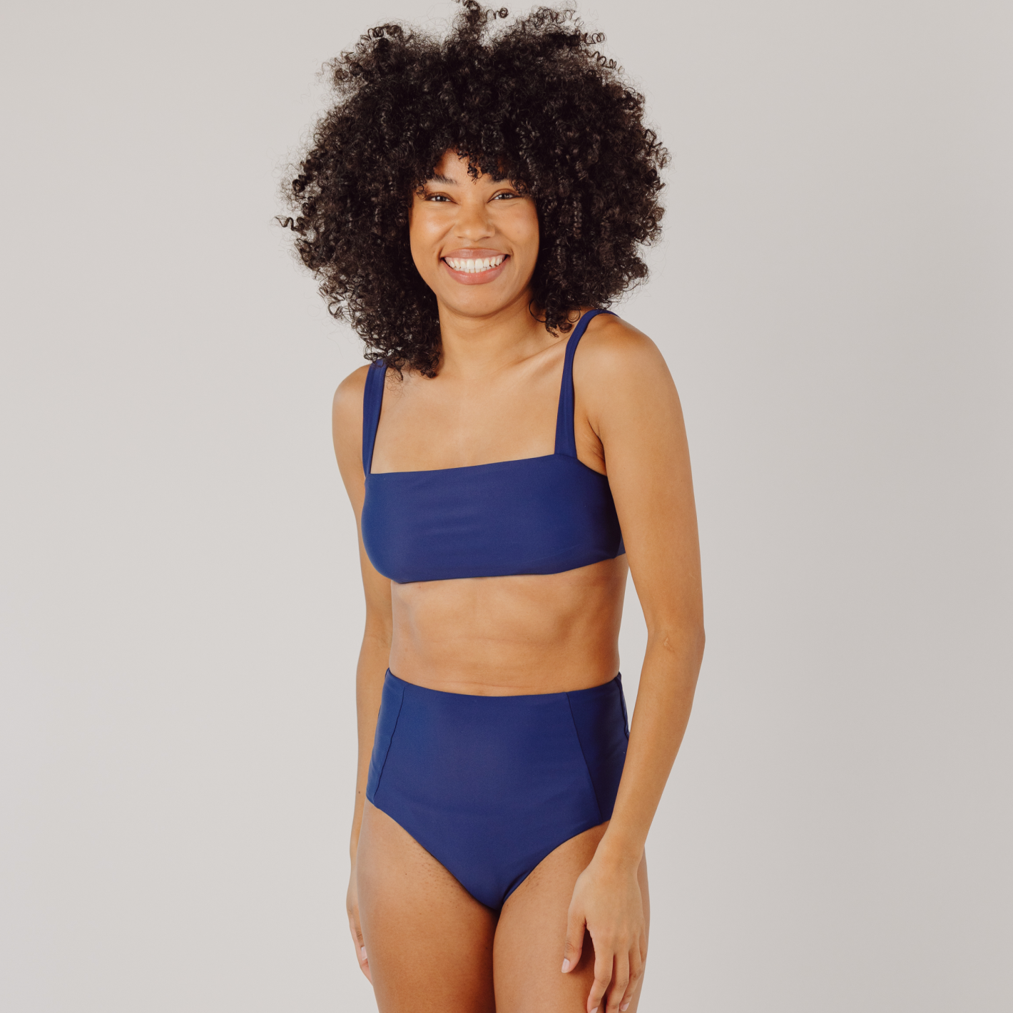 women's navy high waist bikini bottom