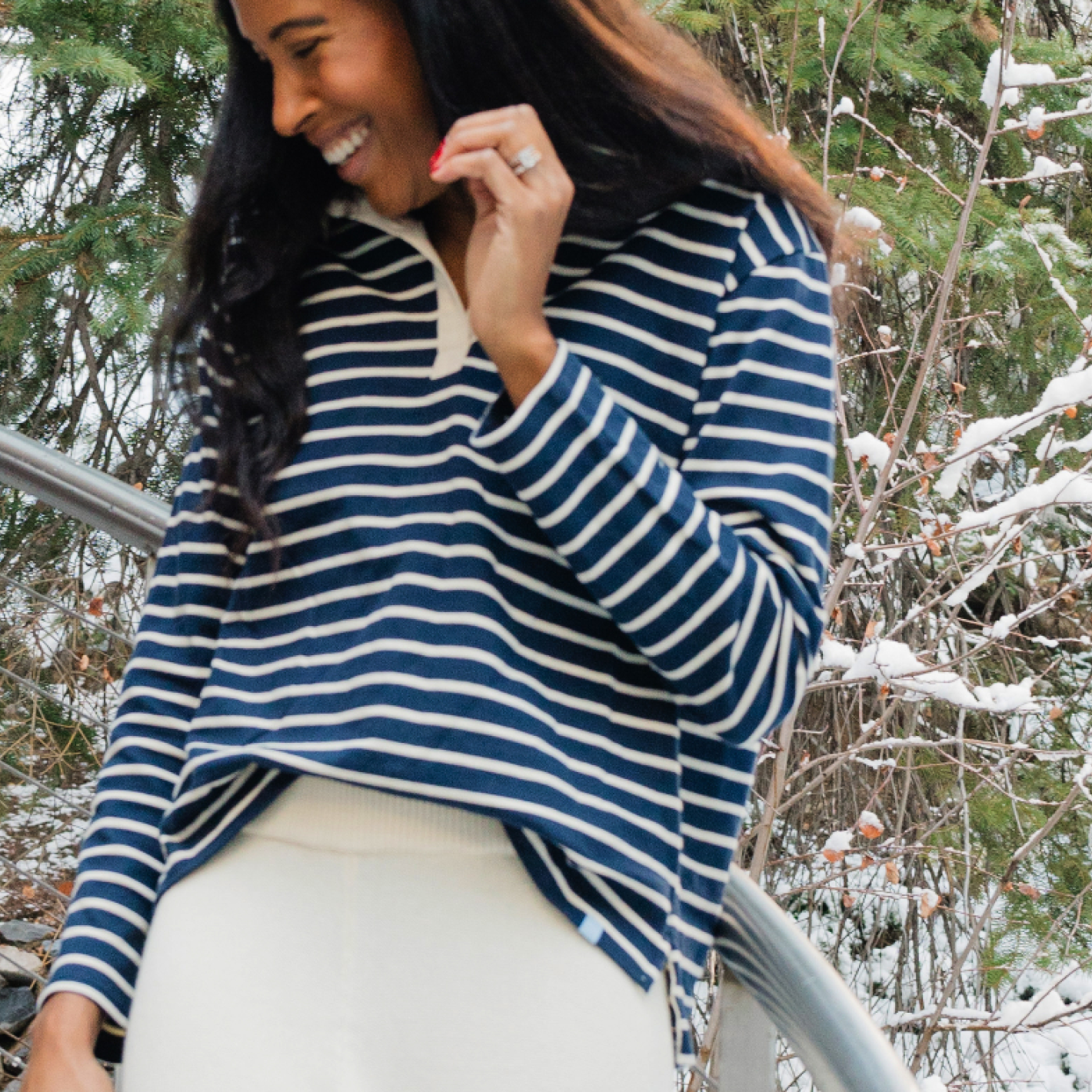 women's navy stripe rugby shirt