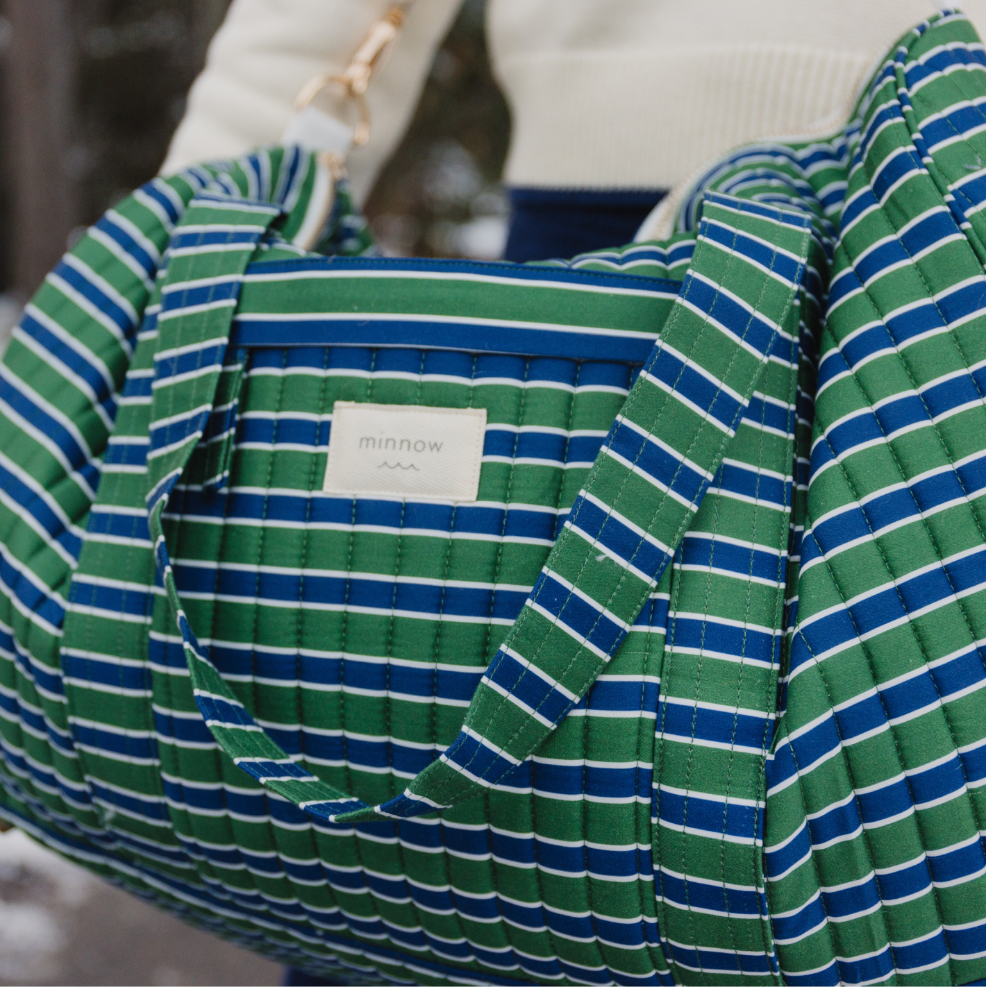 evergreen stripe weekender bag