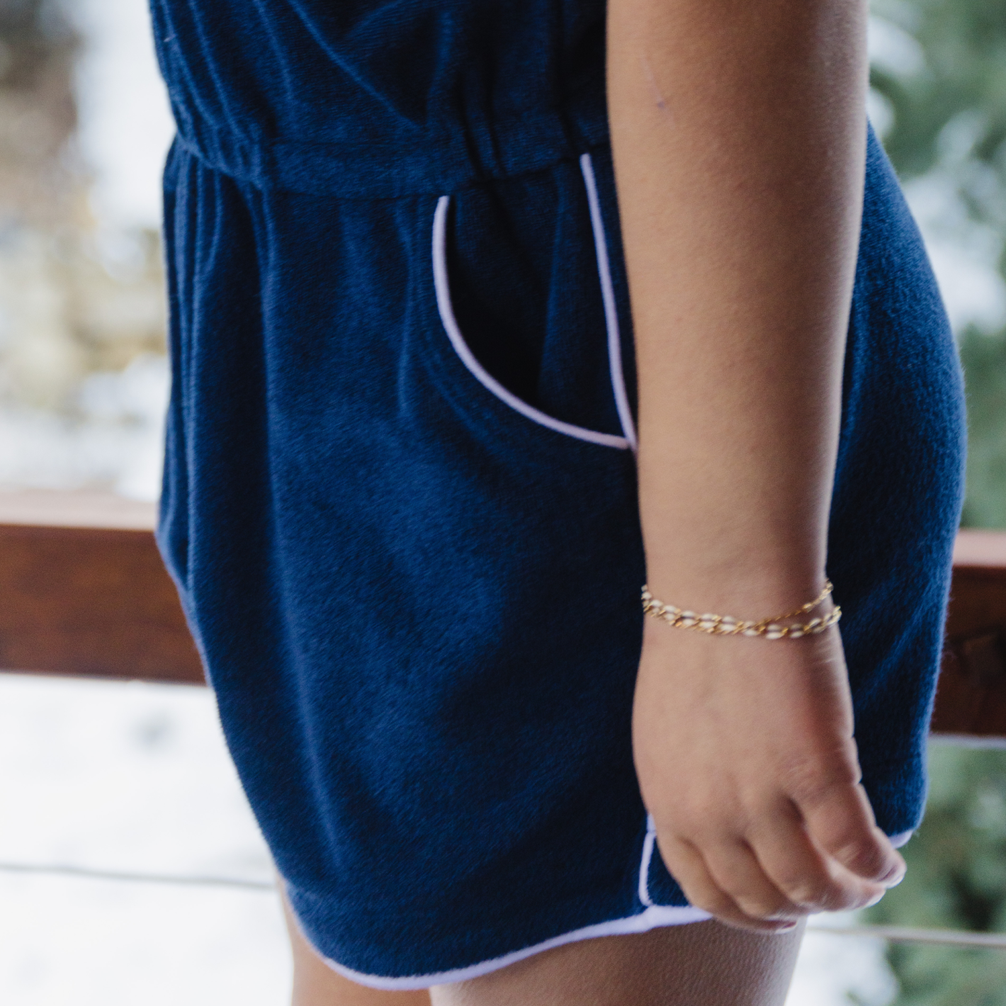 girls navy french terry romper