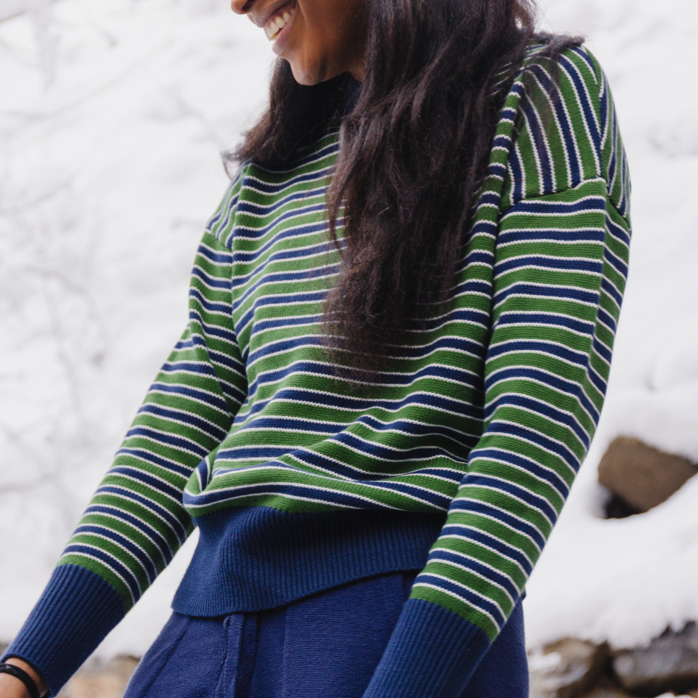 women's evergreen stripe knit sweater