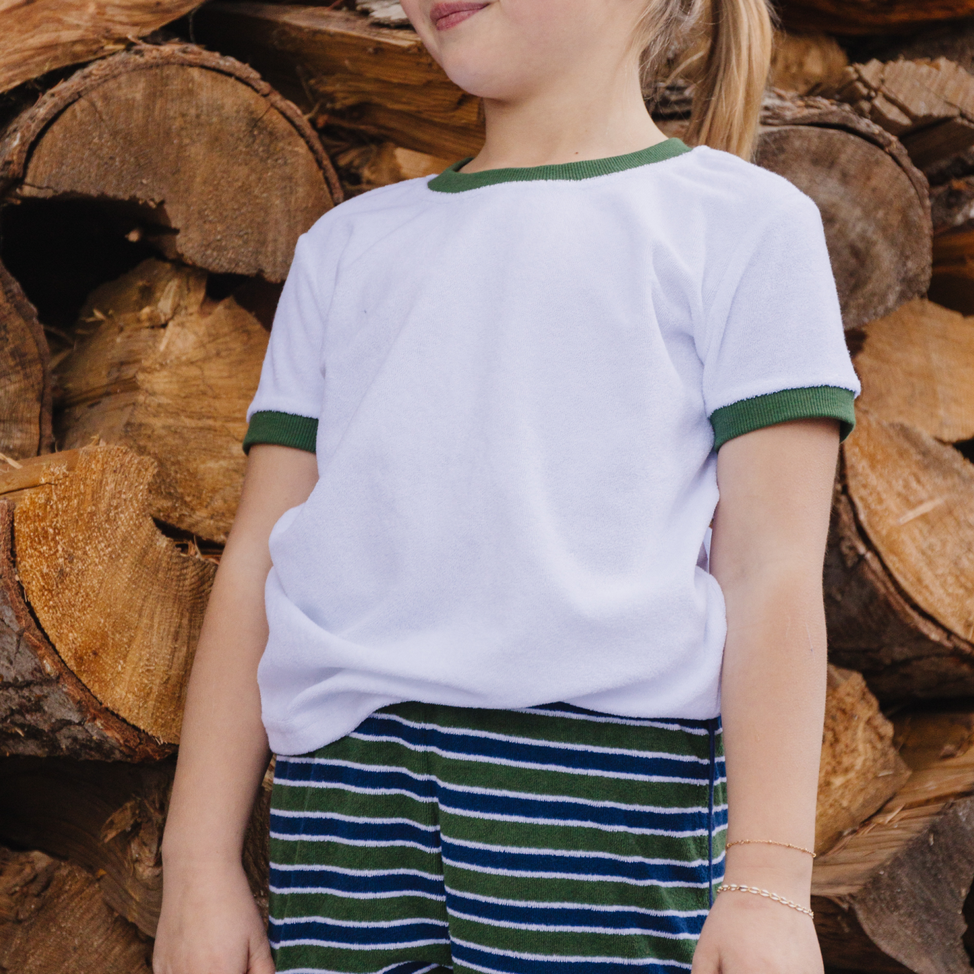 unisex white french terry ringer tee