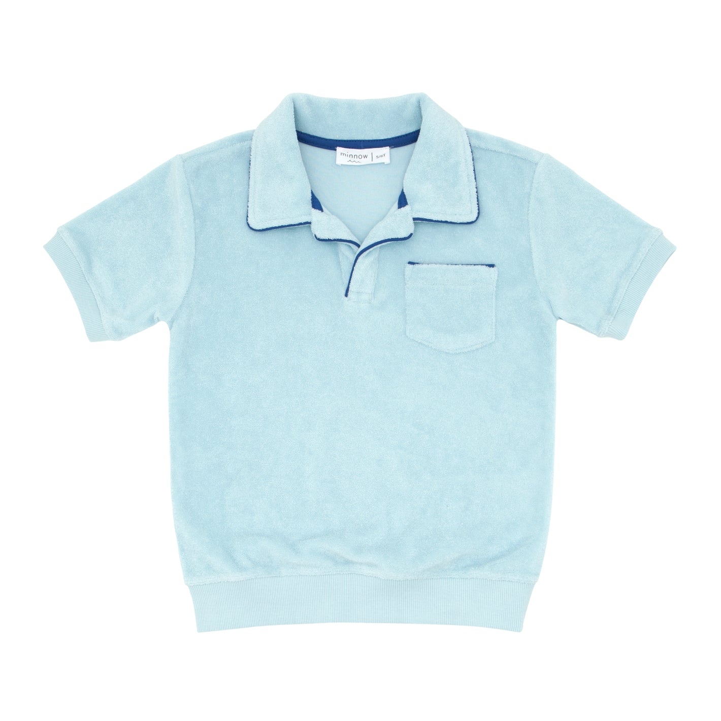 unisex pacific blue french terry polo with ribbed hem